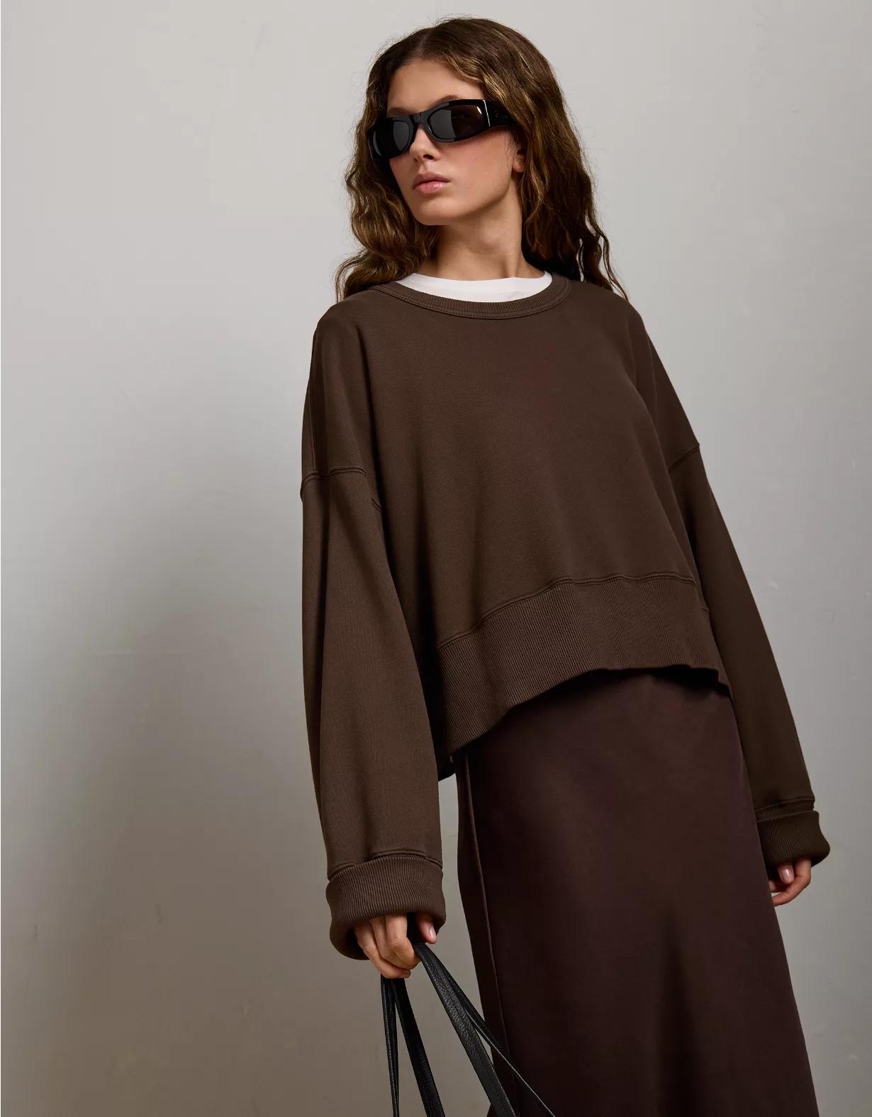 AE77 Premium Relaxed Cropped Sweatshirt Product Image