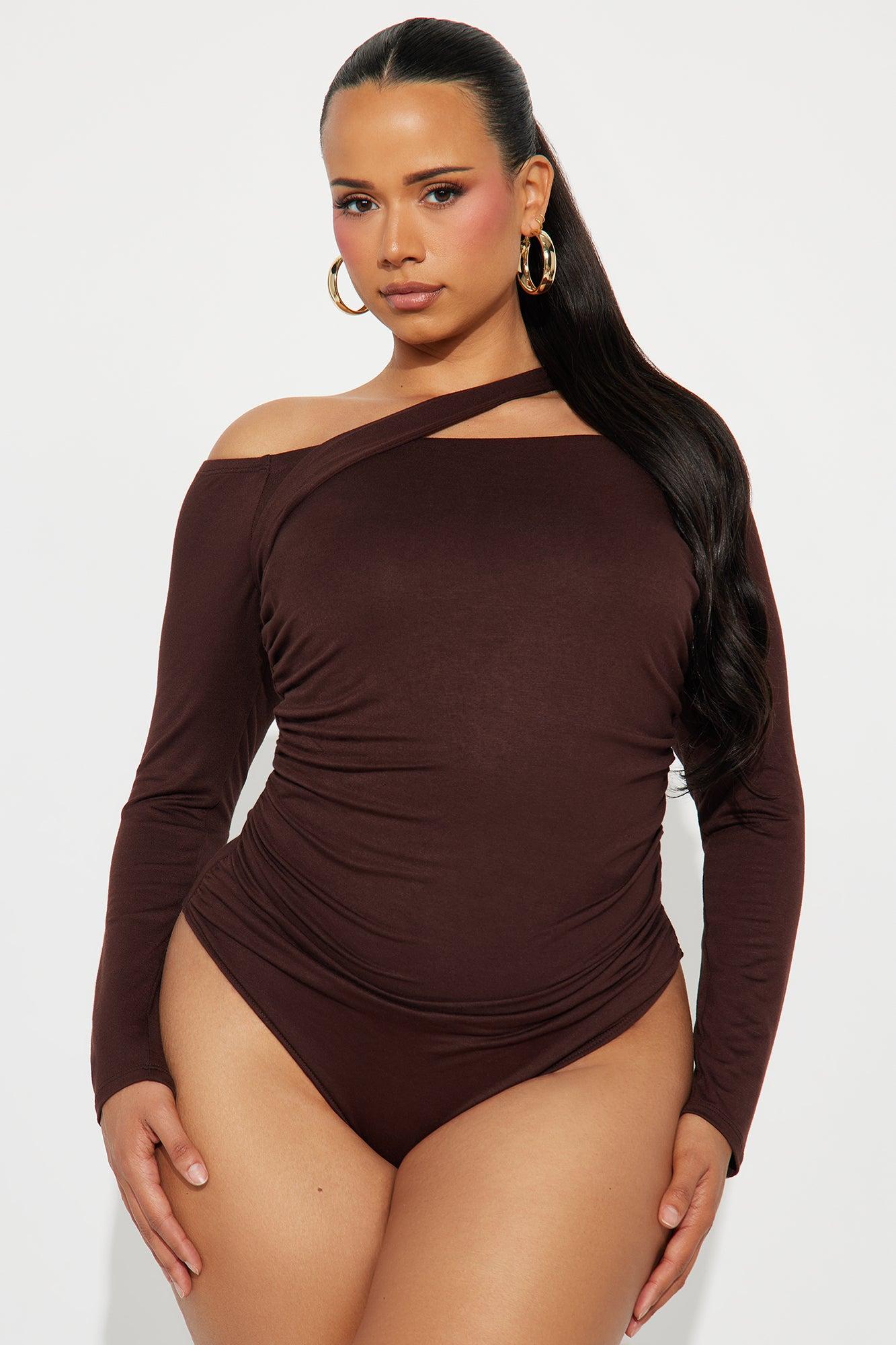 Gilda Off Shoulder Long Sleeve Bodysuit - Brown Female Product Image