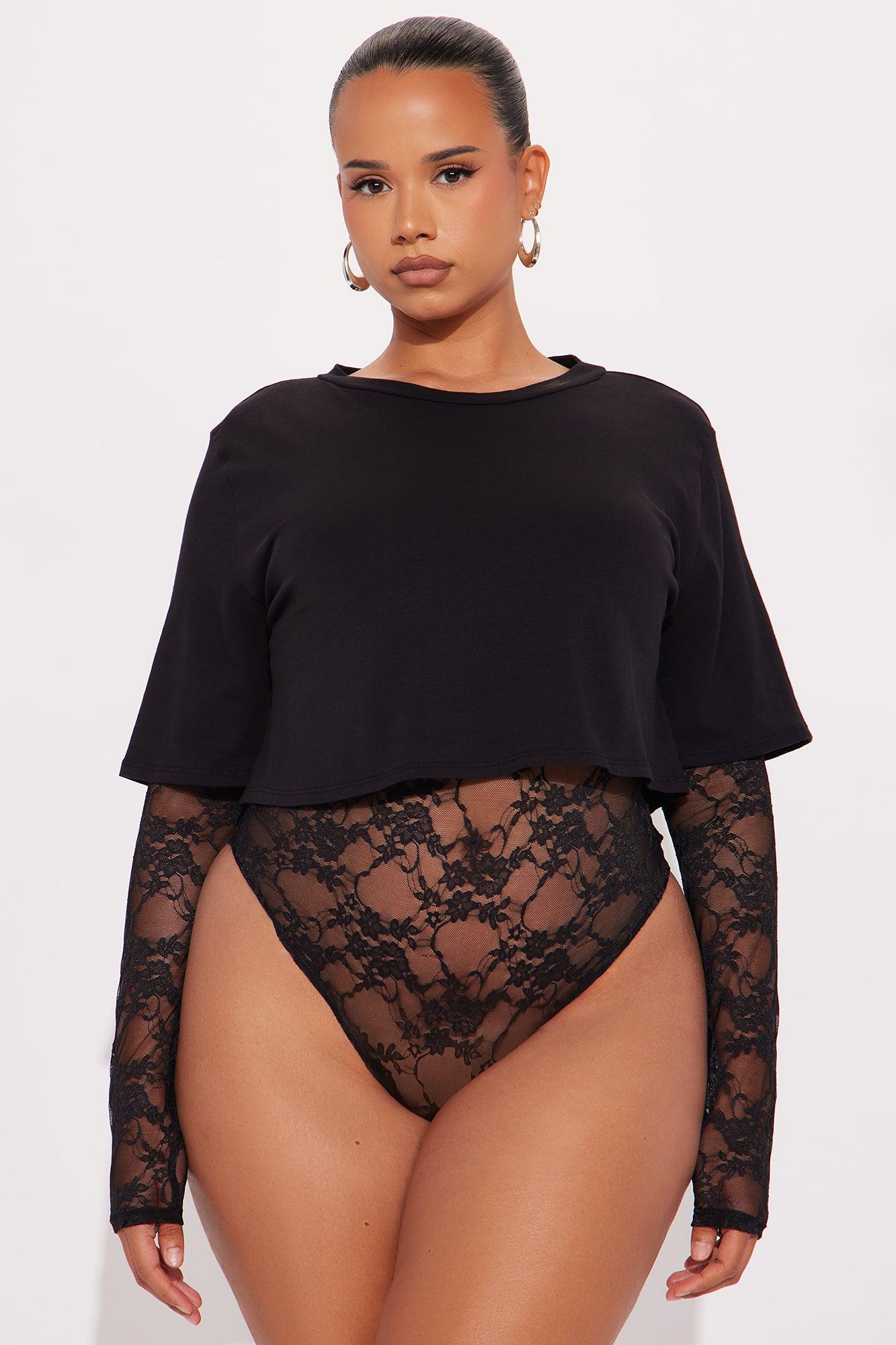 Unmatched Long Sleeve Lace Bodysuit - Black Female Product Image