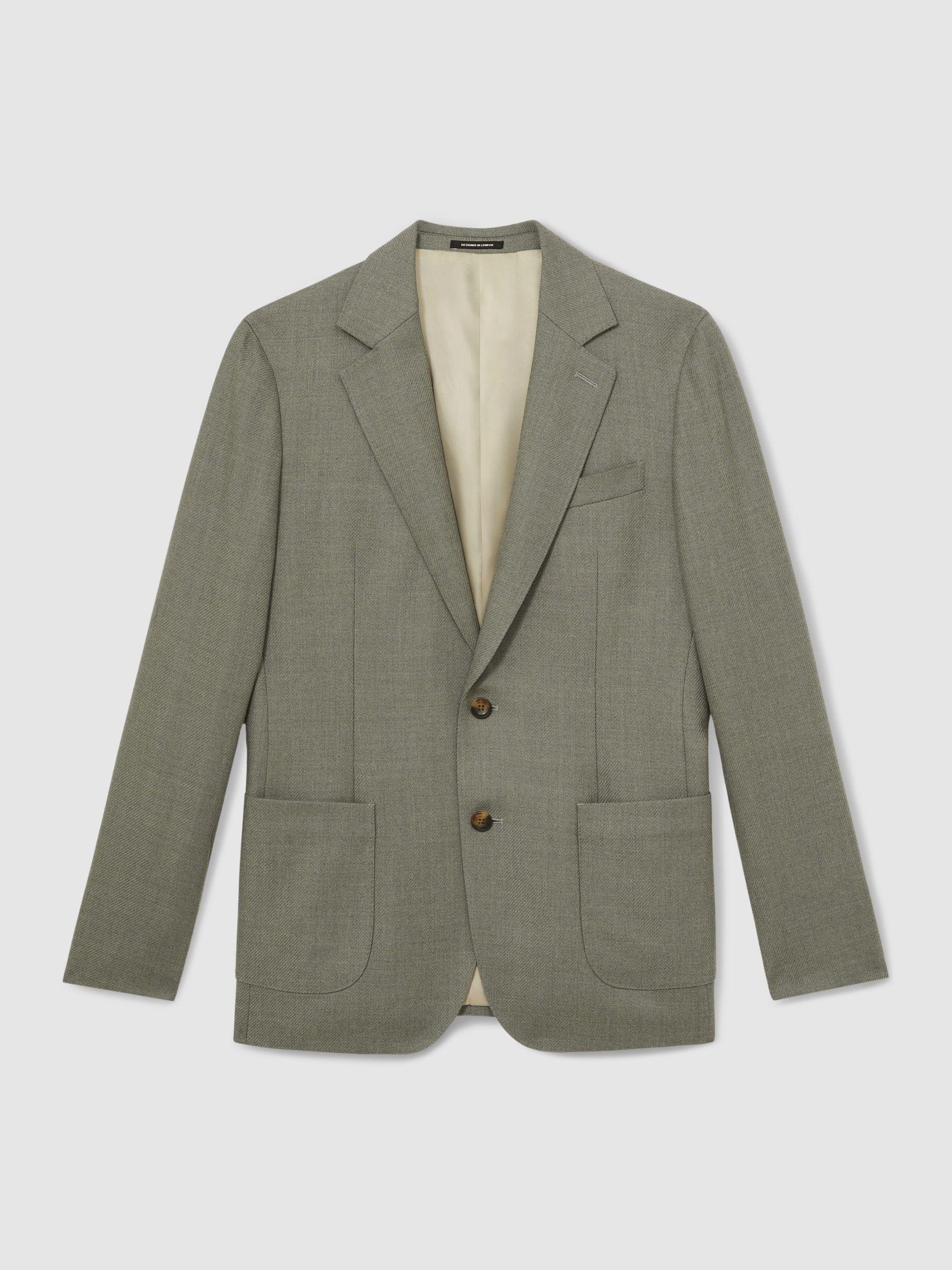 Wool-Blend Single-Breasted Blazer Slim-Fit in Sage Green Product Image