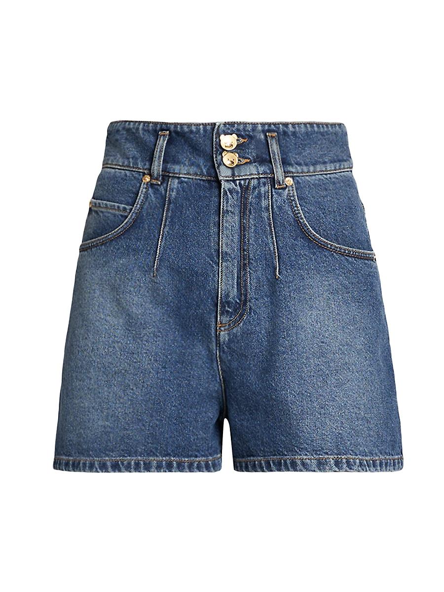 Womens Teddy Bear Button Denim Shorts Product Image