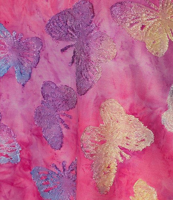 Calessa Plus Size Burnout Tie-Dye Butterfly Crew Neck 3/4 Sleeve Asymmetrical Hem Tunic Product Image