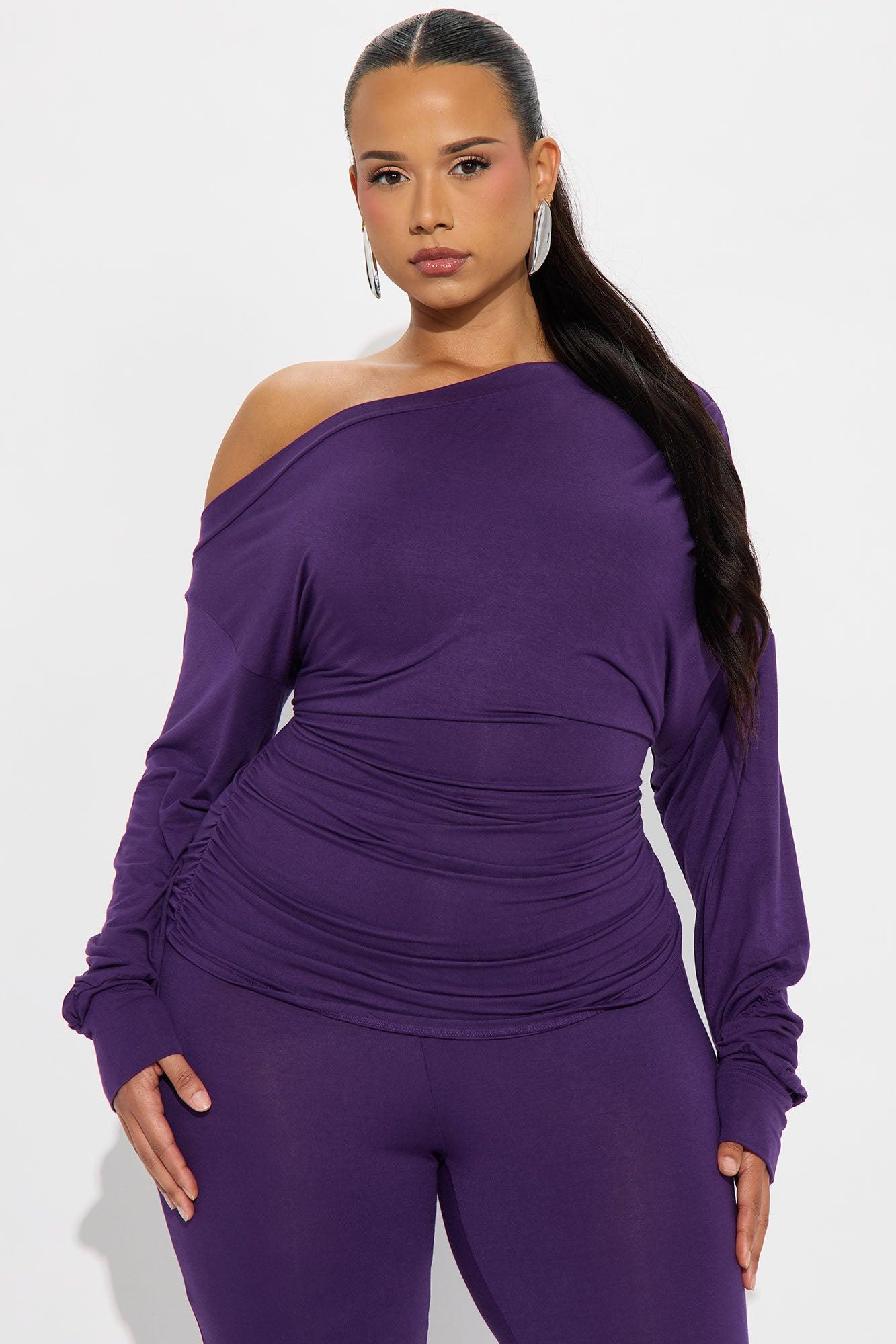 Solana Off Shoulder Pant Set - Eggplant Female Product Image