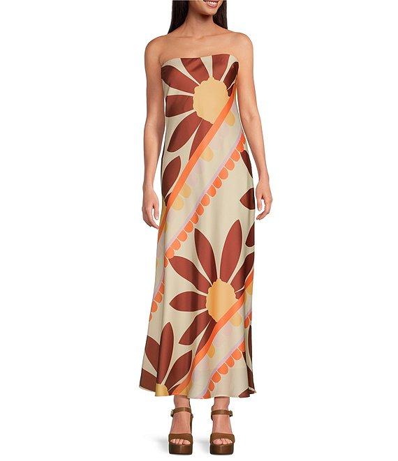 Gianni Bini Francesca Strapless Print Satin Slip Maxi Dress Product Image