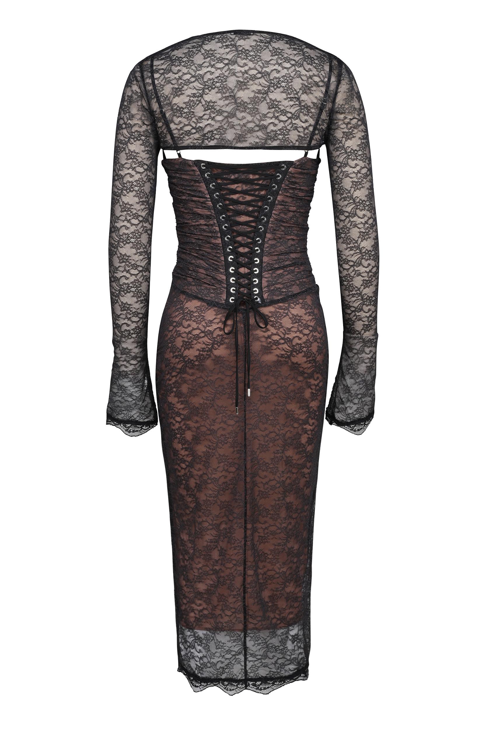 Gaia  black lace corset midi dress Product Image