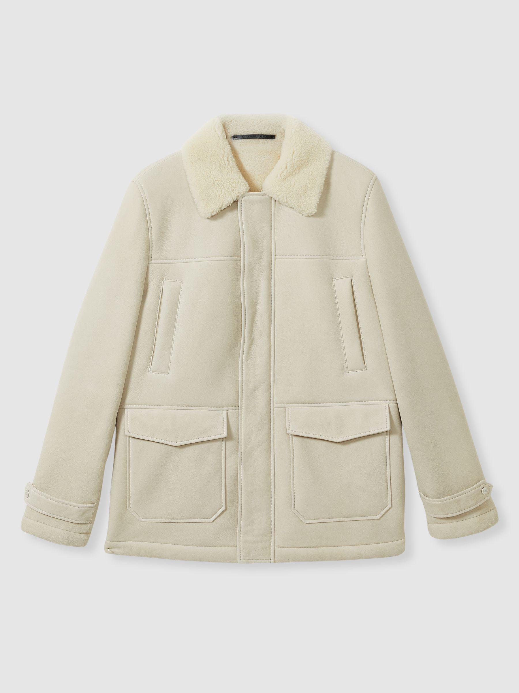 Atelier Suede Zip-Through Shearling Jacket in Off White Product Image