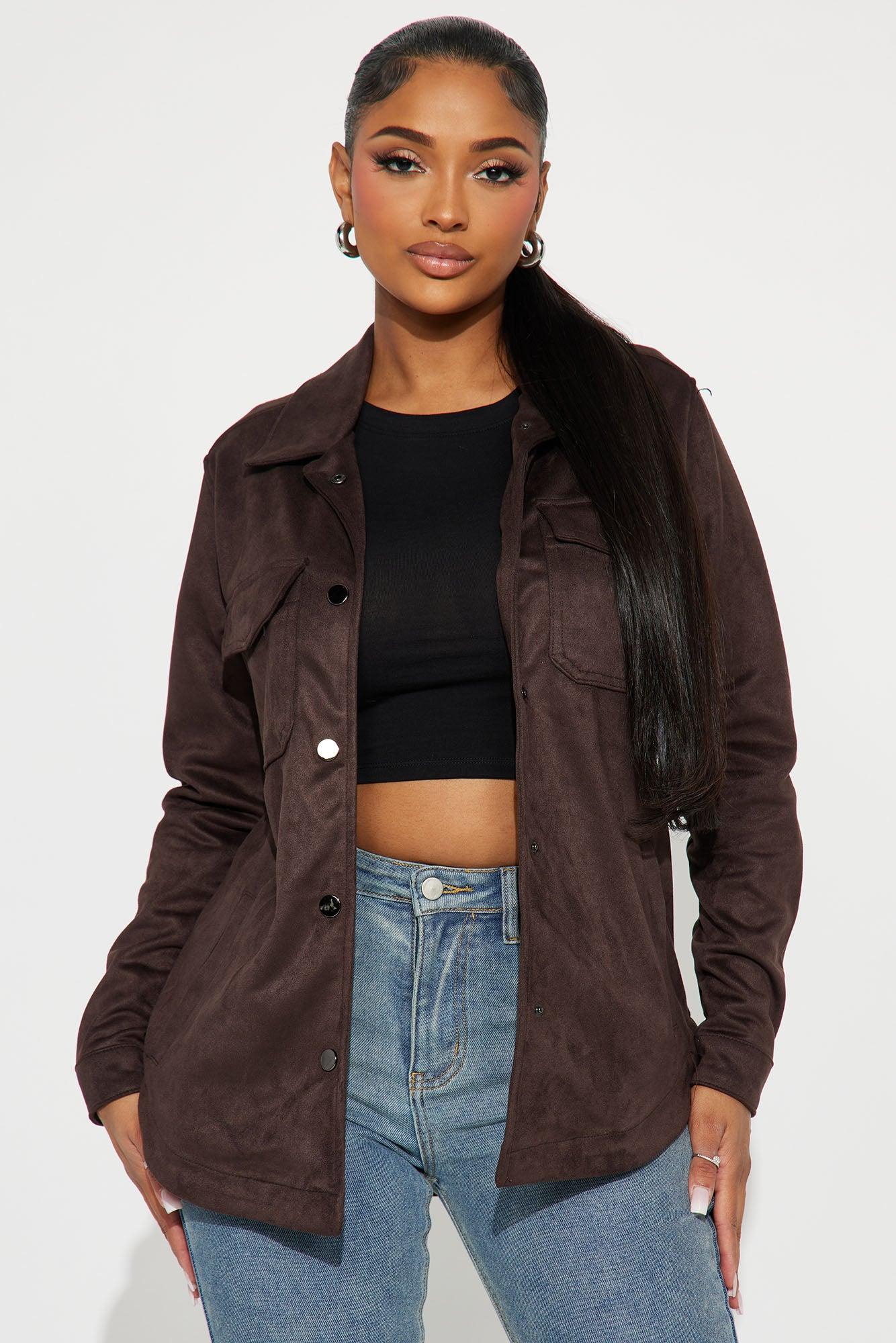 Sienna Faux Suede Shacket - Chocolate Product Image
