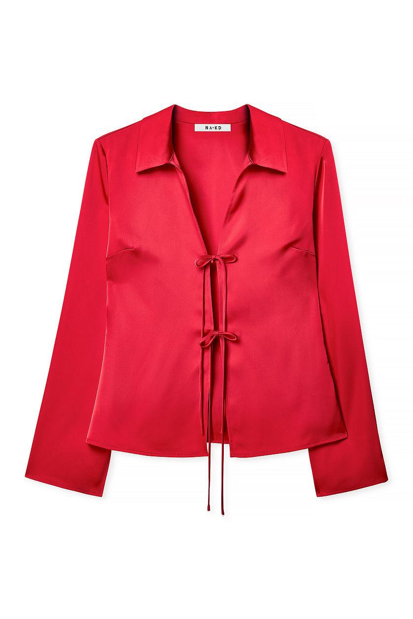 Tie Front Satin Blouse Product Image