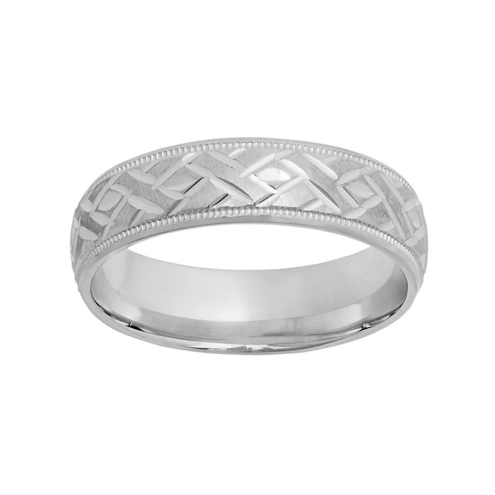 Sterling Silver Basket Weave Wedding Band - Men, Men's, Size: 10, Grey Product Image
