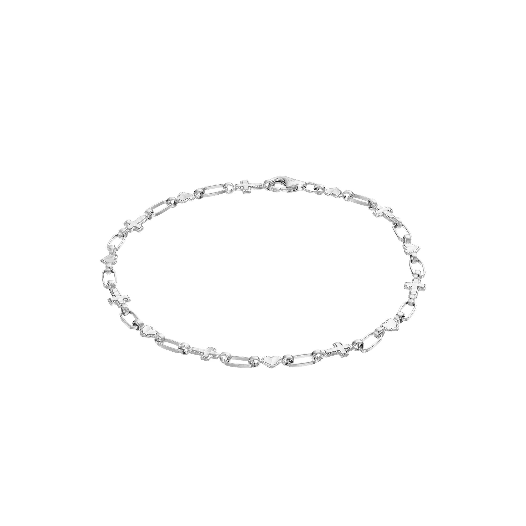 Kristen Kesho Sterling Silver Heart & Cross Link Bracelet, Women's, Size: 7.5" Product Image