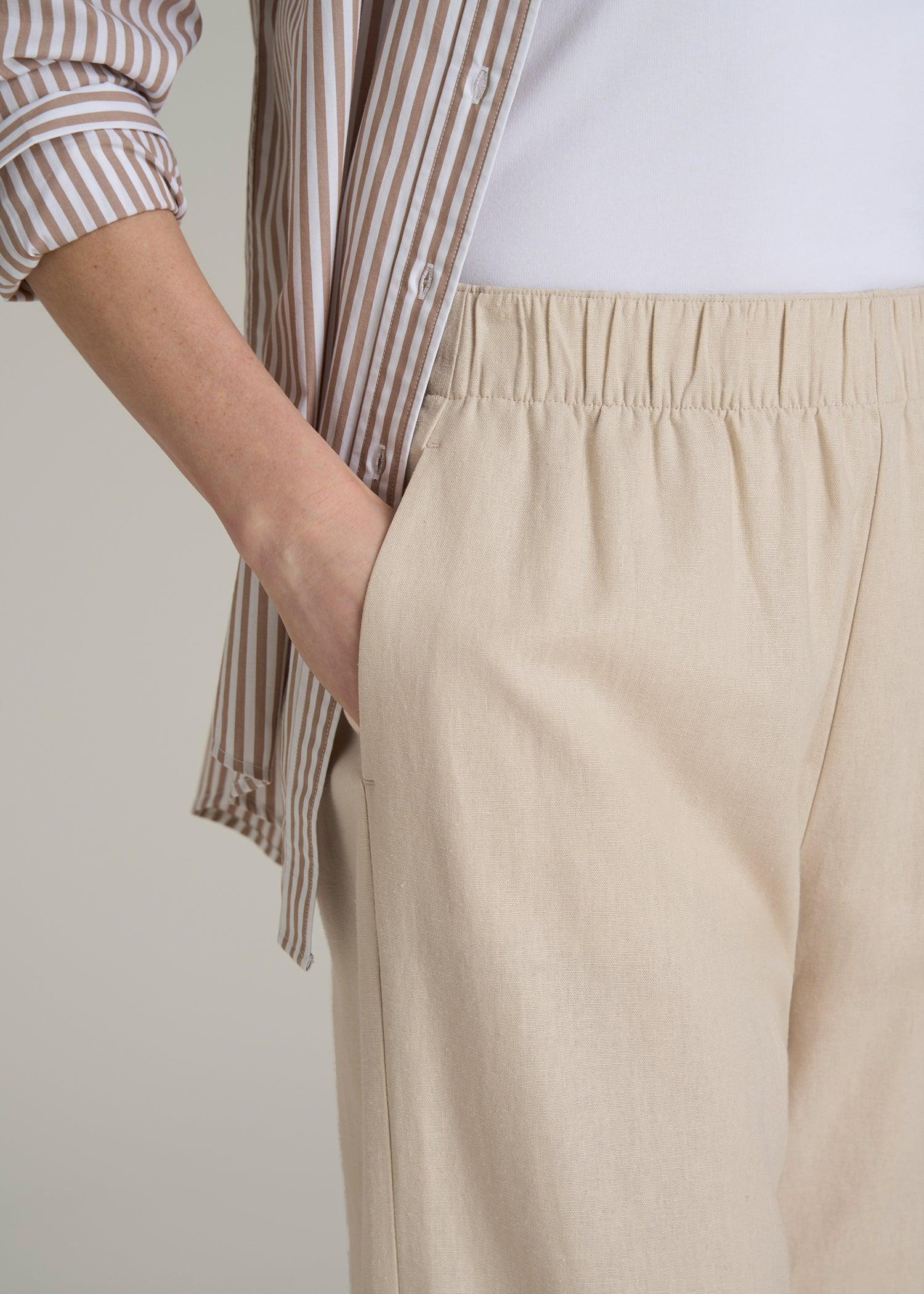 Pull On Wide Leg Linen Pants for Tall Women in Light Stone Female Product Image