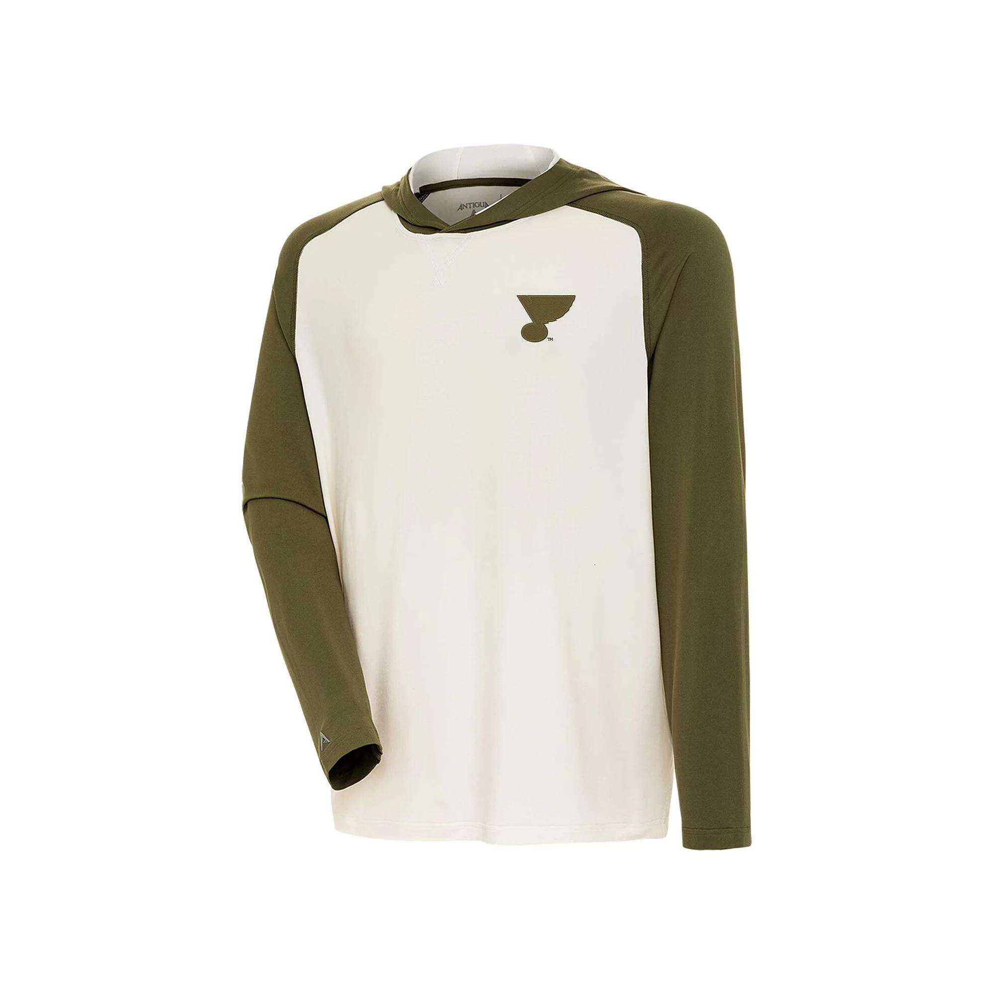 Men's Antigua Cream/Olive New York Rangers Intrepid Sand Raglan Long Sleeve Hoodie T-Shirt,  Product Image