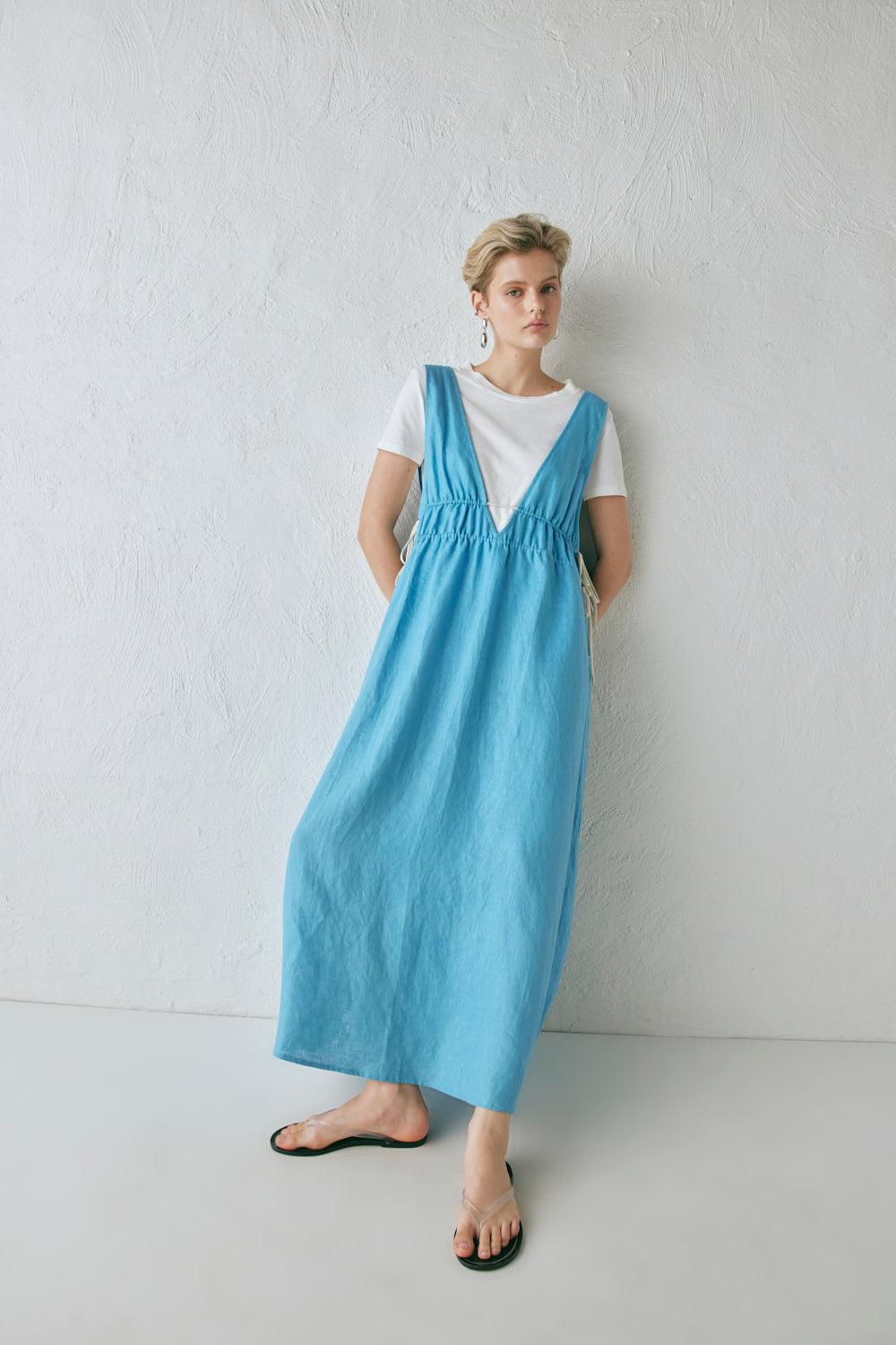 Paros Palms Linen Midi Dress Sea Product Image
