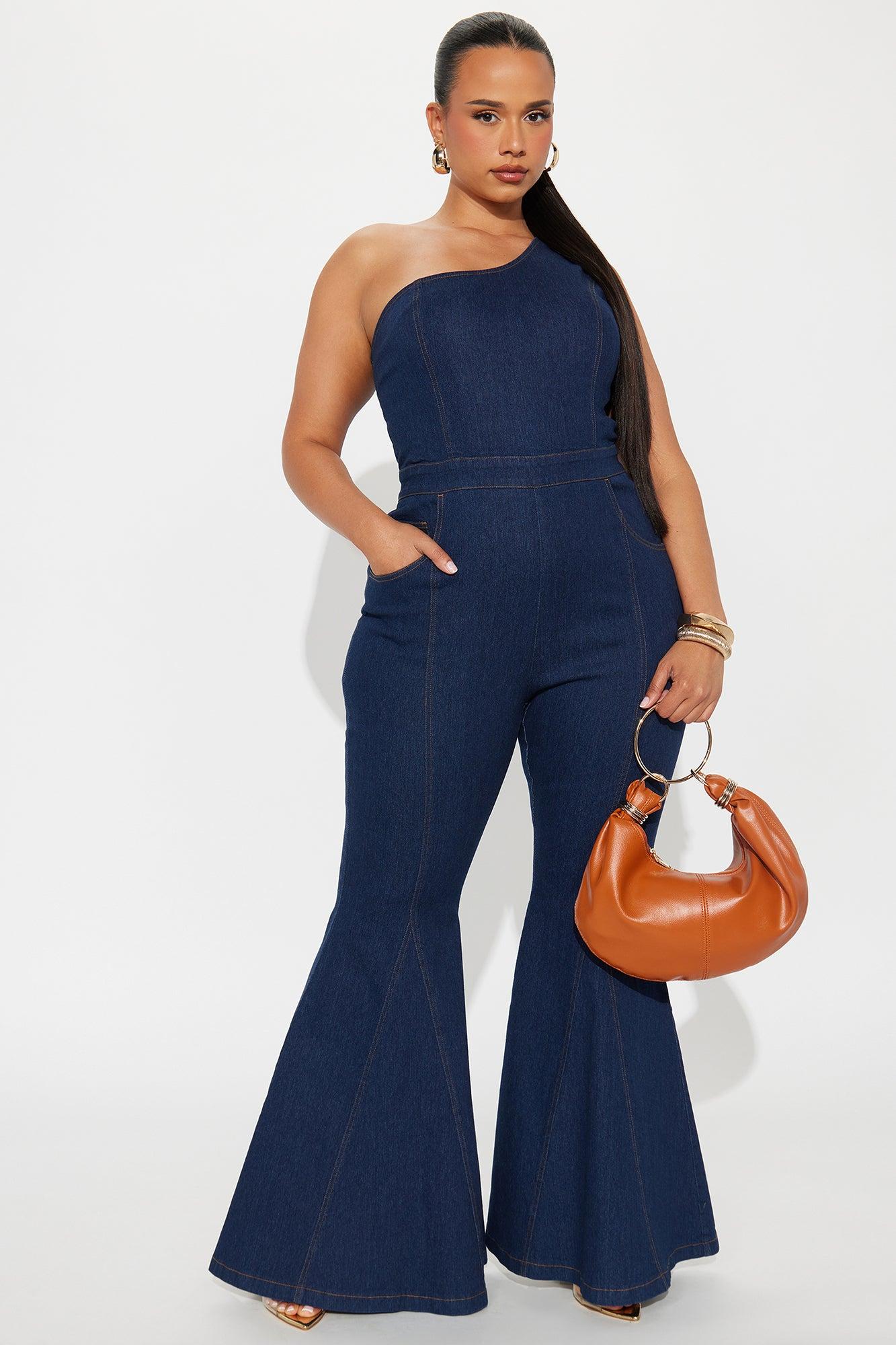 Follow My Lead Denim Flare Jumpsuit - Dark Wash Female Product Image
