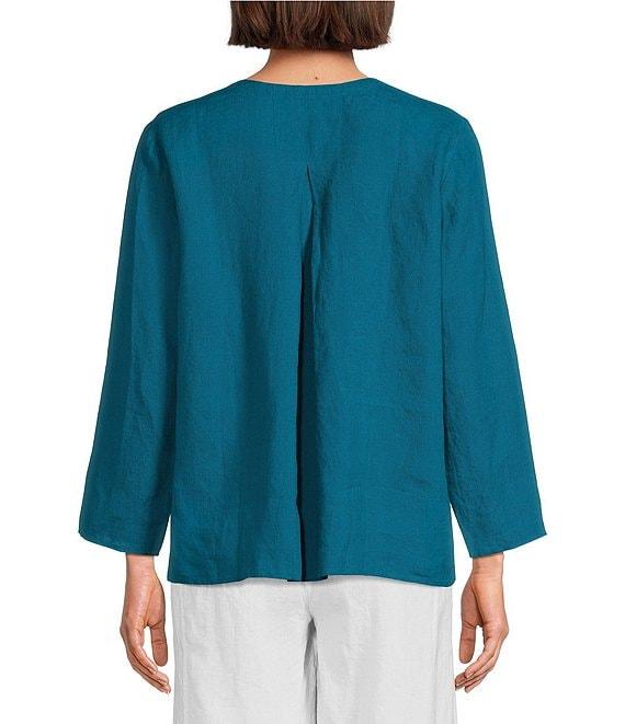 Eileen Fisher Organic Handkerchief Linen Split V-Neck Long Sleeve Top Product Image