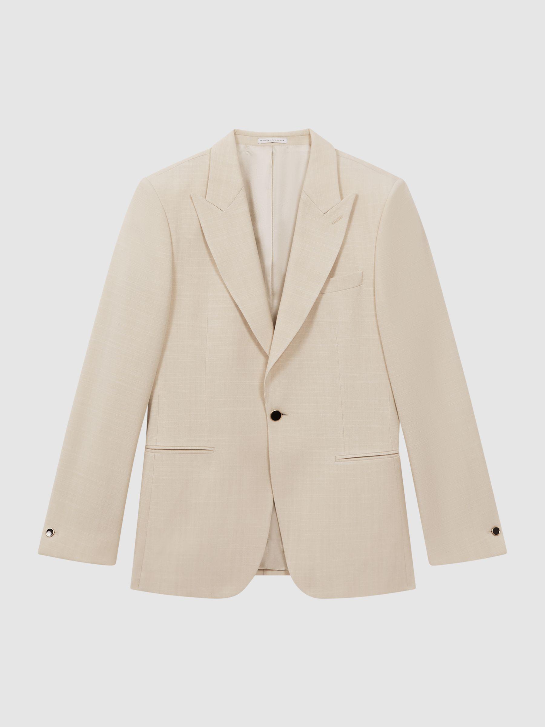 Slim Fit Textured Single Breasted Blazer in Ivory Product Image
