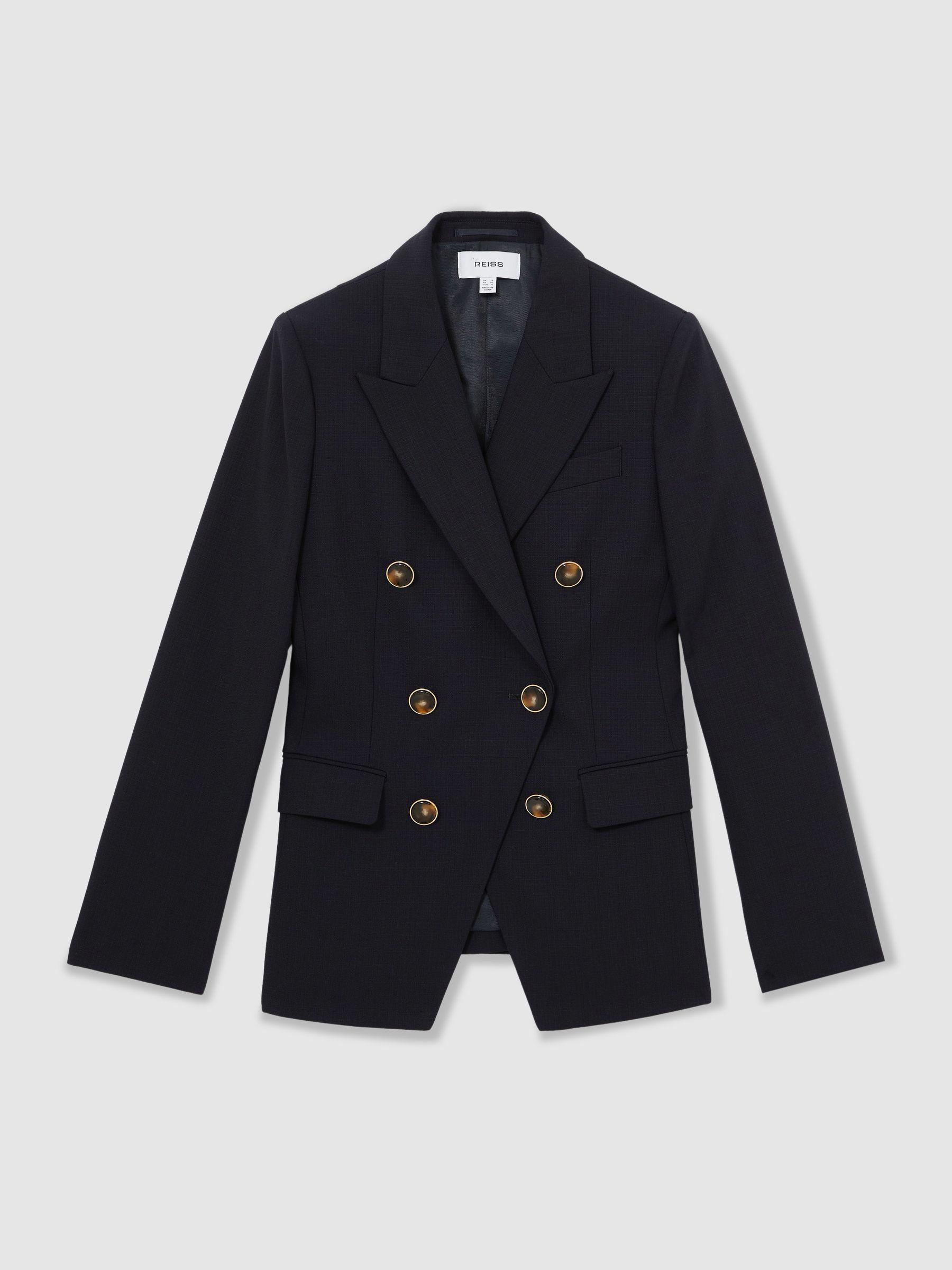 Wool-Blend Double-Breasted Blazer in Navy Product Image
