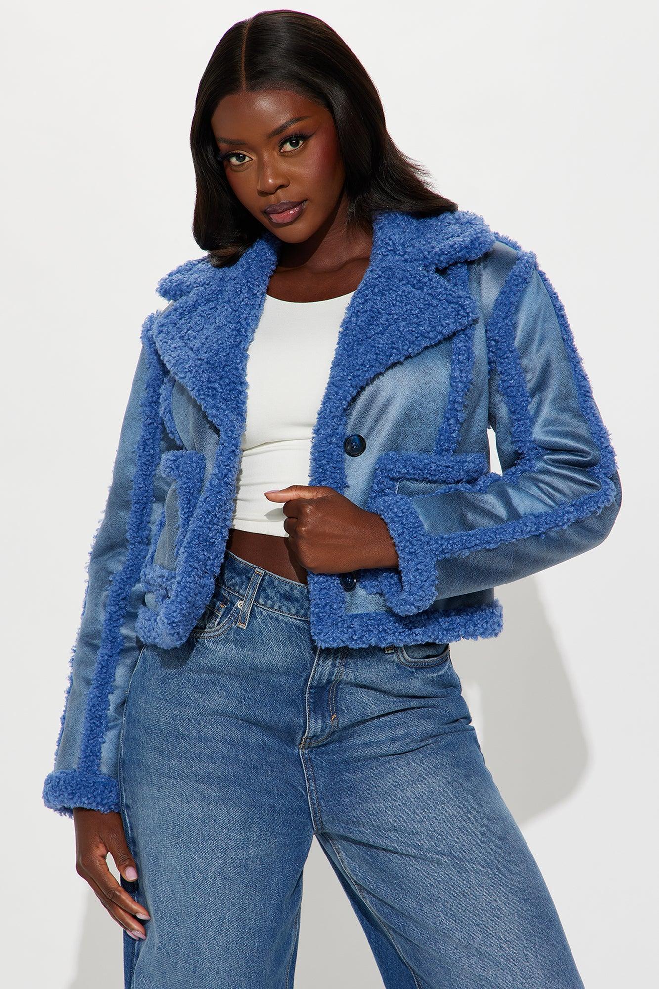 Come My Way Shearling Coat - Blue Product Image