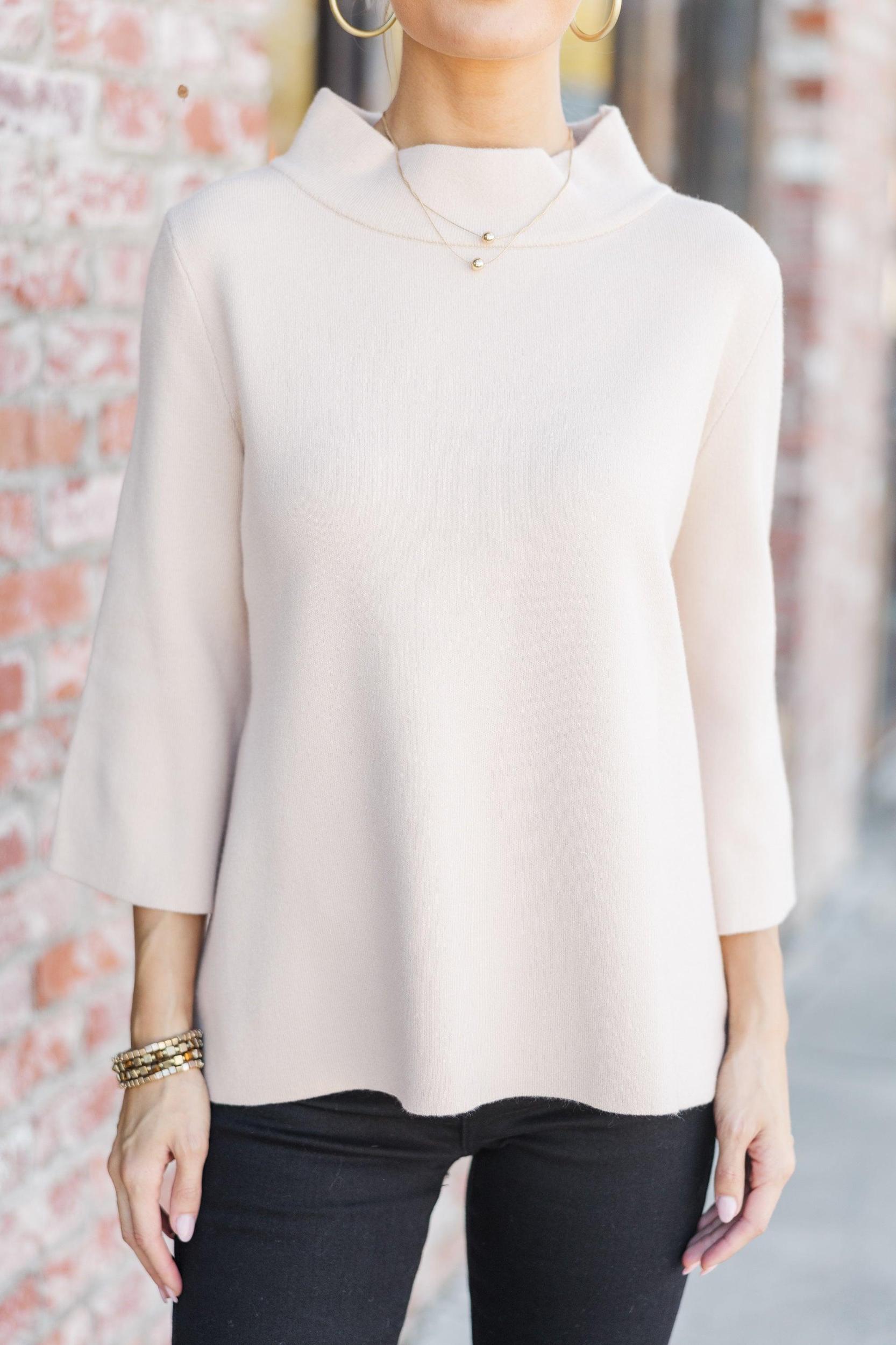 Just A Feeling Light Taupe Mock Neck Sweater Female Product Image