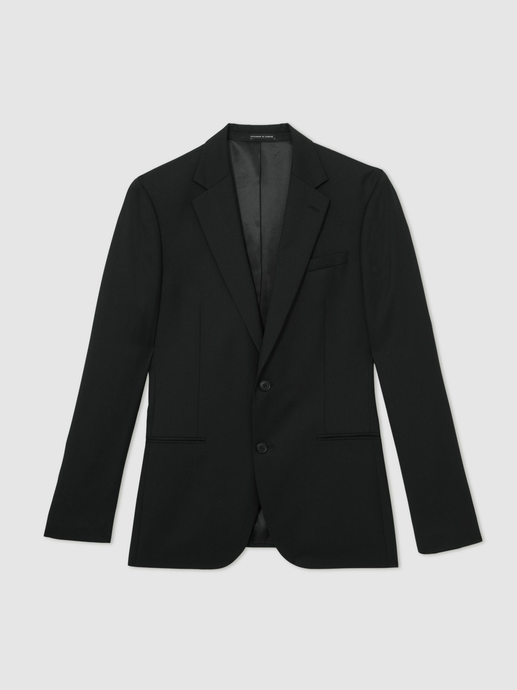Wool-Blend Single-Breasted Suit Jacket Slim-Fit in Black Product Image