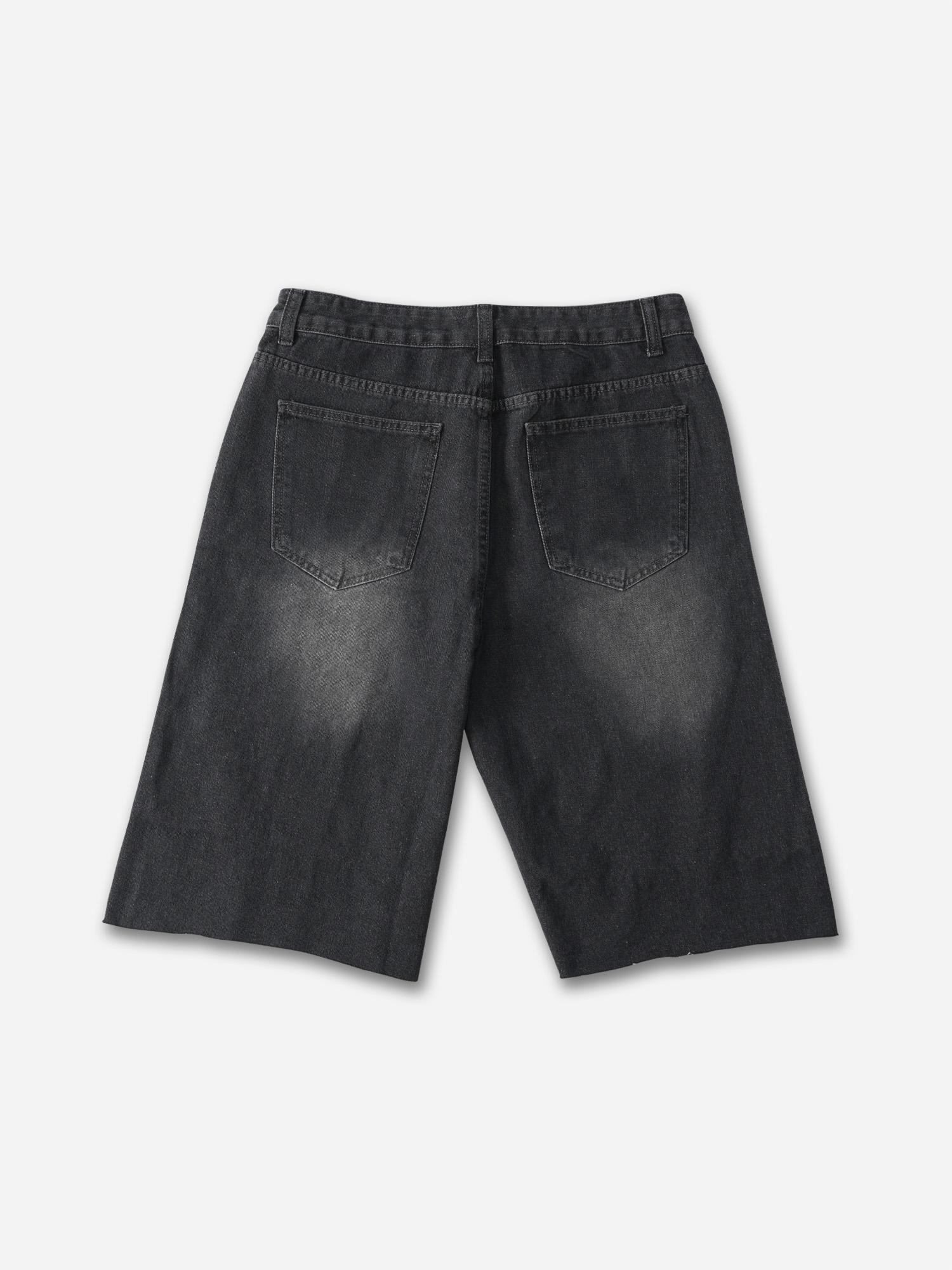 Vintage Washed High Street Jorts Distressed Denim Shorts Product Image