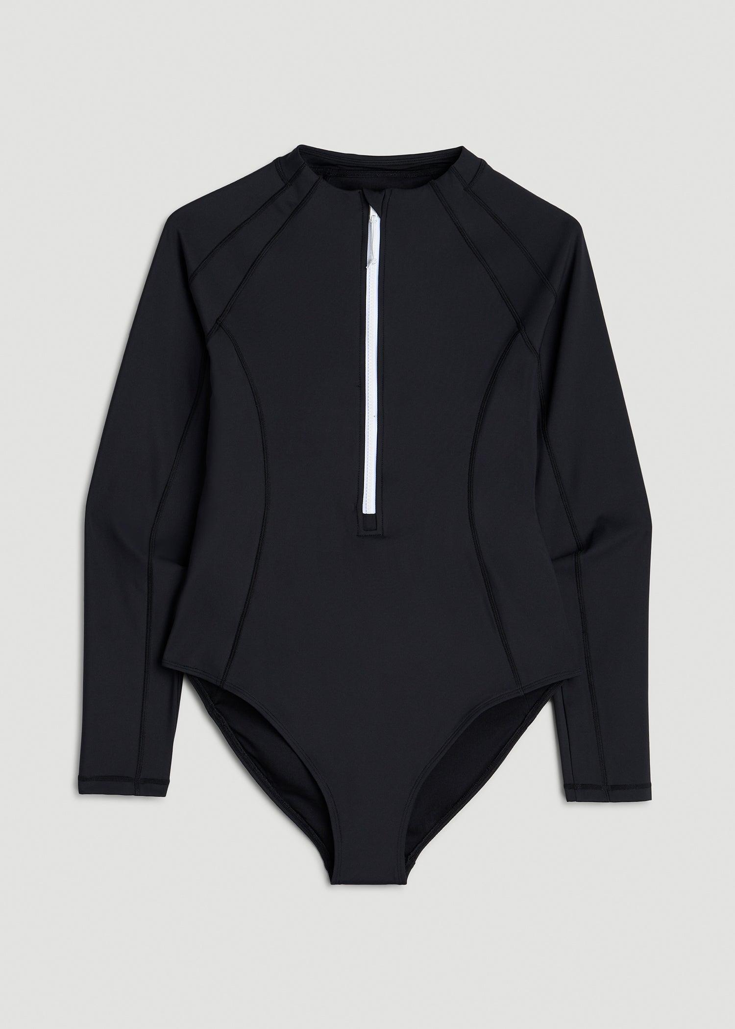 Long Sleeve UPF 50 One Piece Swimsuit for Tall Women in Black Product Image
