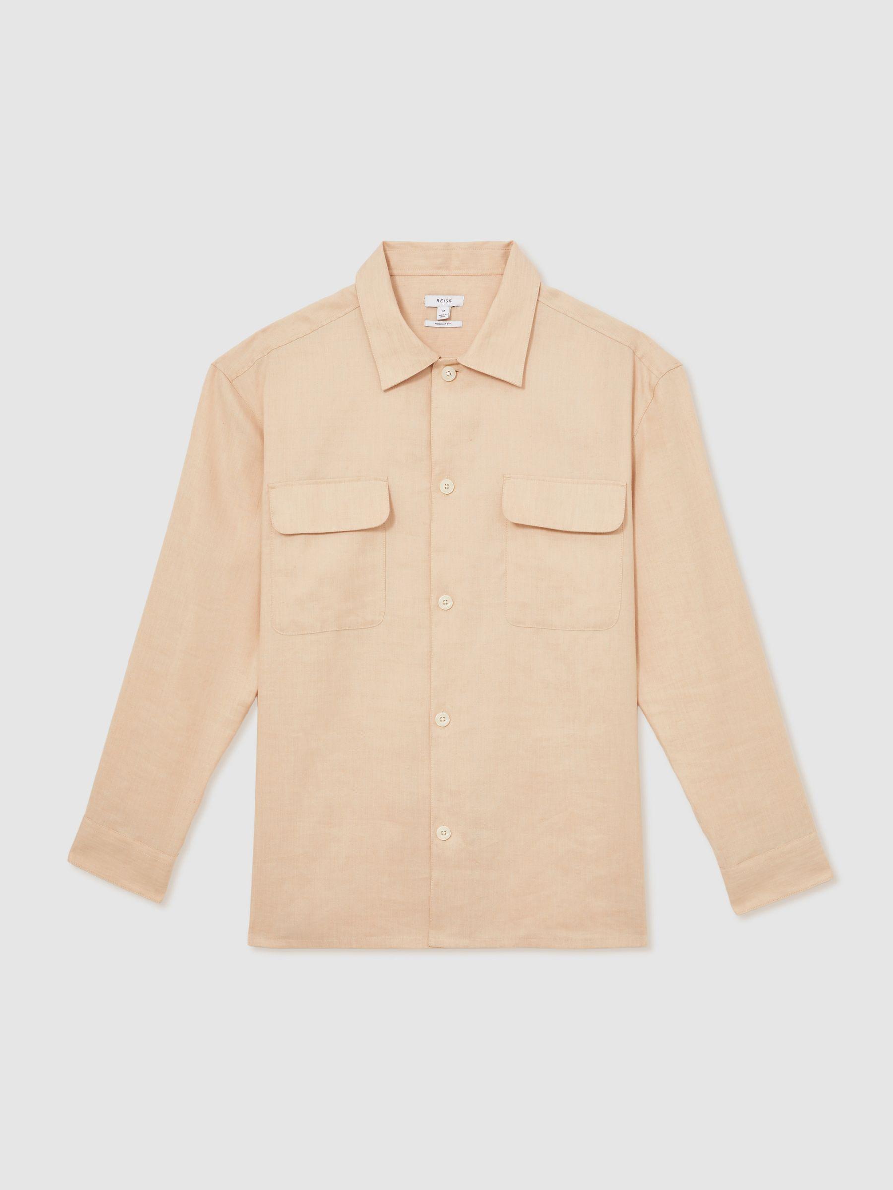 Linen Twin-Pocket Overshirt in Stone Product Image