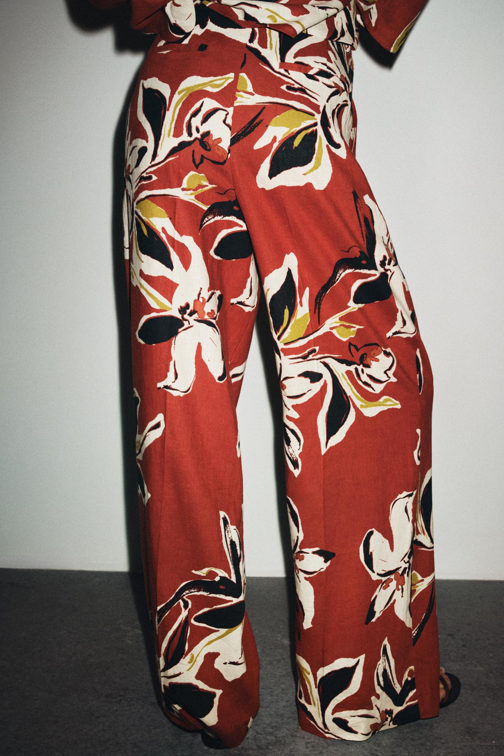 FLORAL PRINT LINEN PANTS Product Image