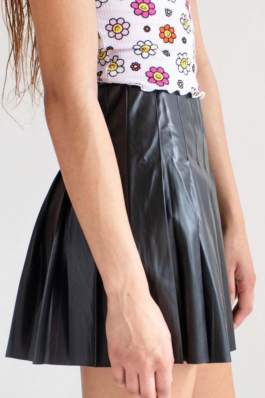 Black Pleather Pleated Skirt Product Image