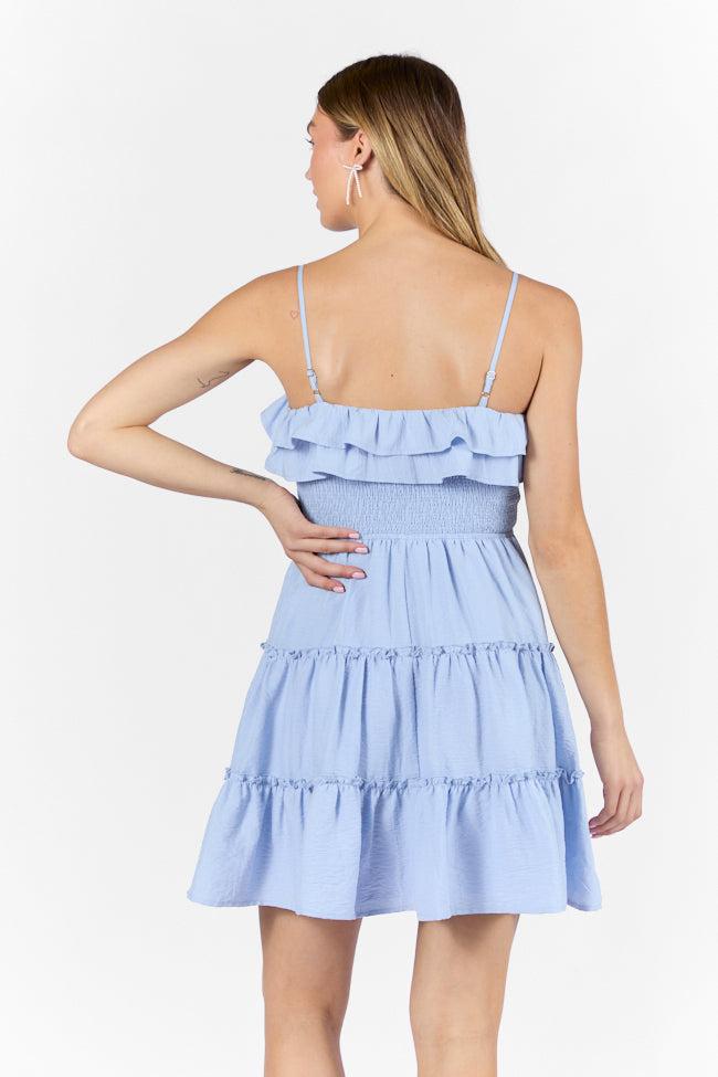Keep My Promises Light Blue Smocked & Ruffle Detail Dress SALE Product Image