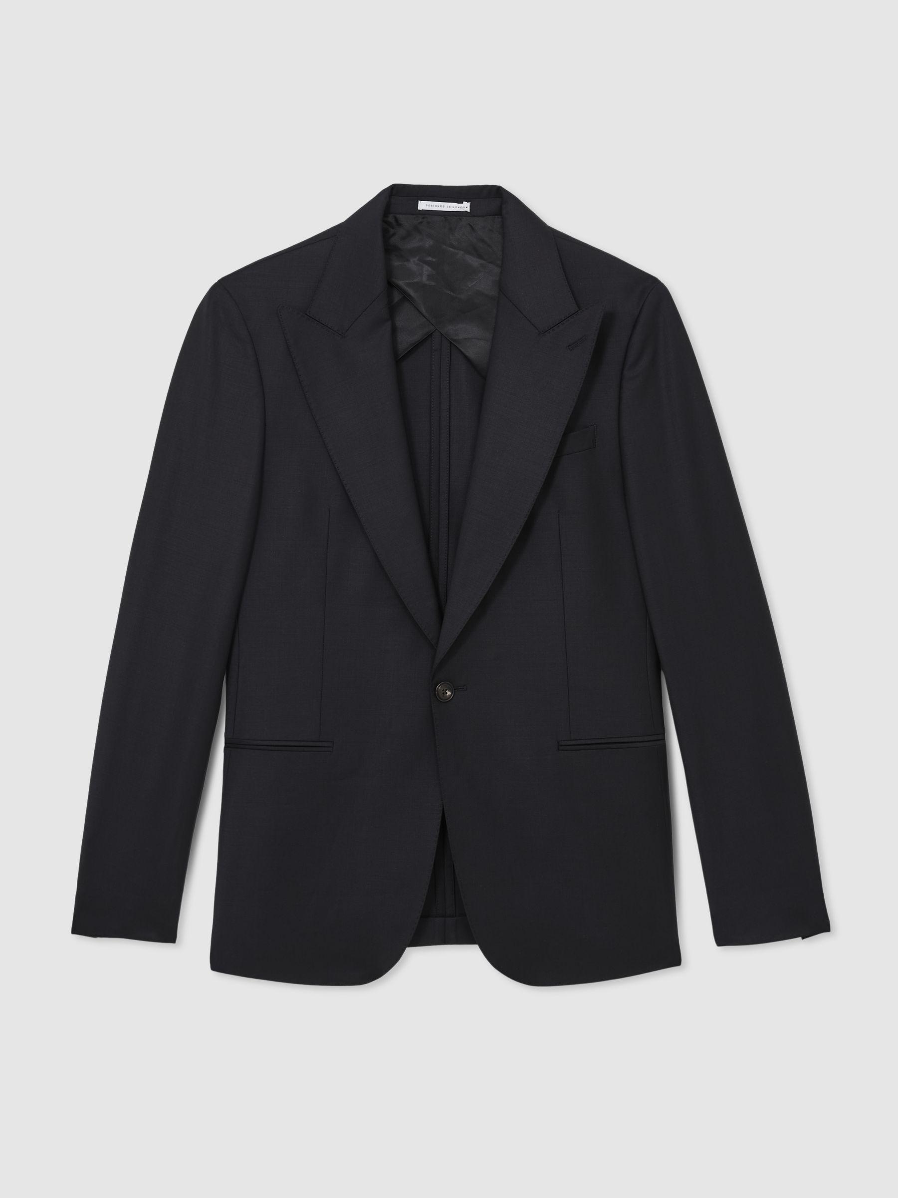 Regular-Fit Single-Breasted Wool-Blend Suit Blazer in Navy Product Image