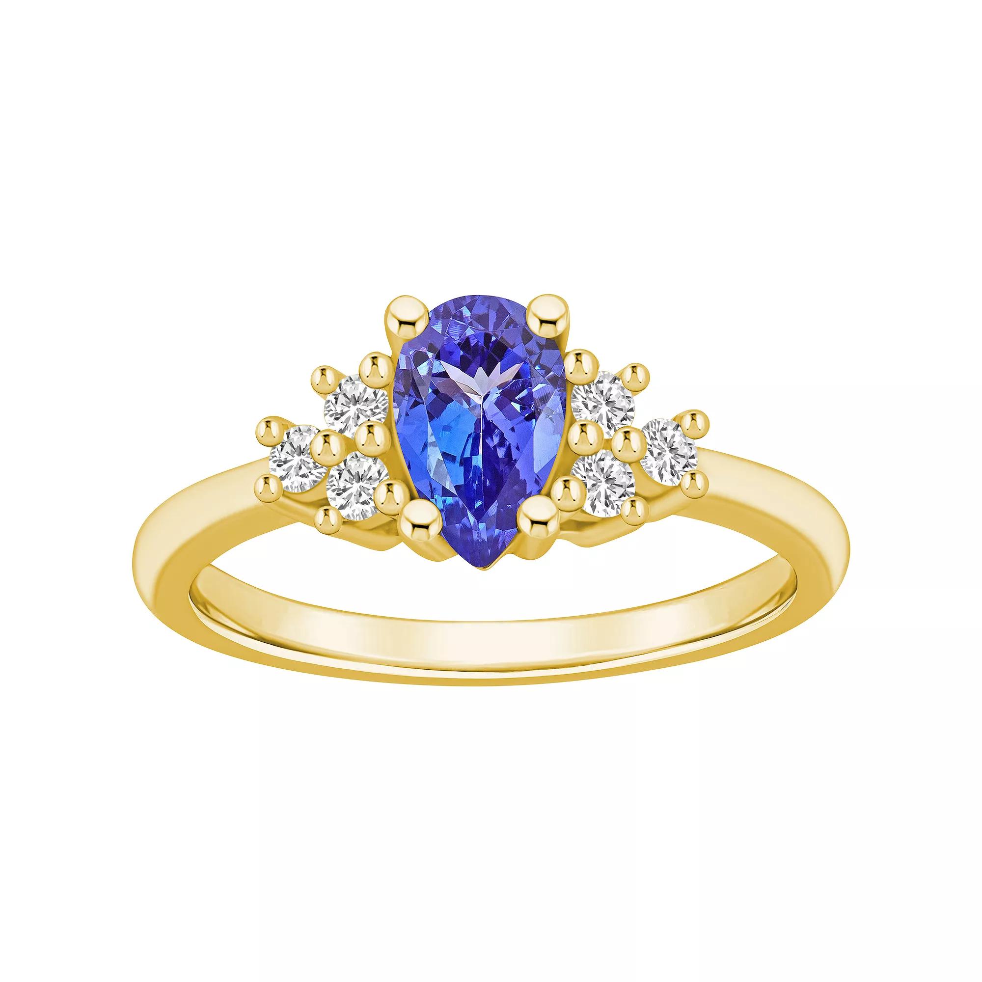 Alyson Layne 14k Gold Pear Shape Tanzanite & 1/5 Carat T.W. Diamond Ring, Women's, Size: 9 Product Image