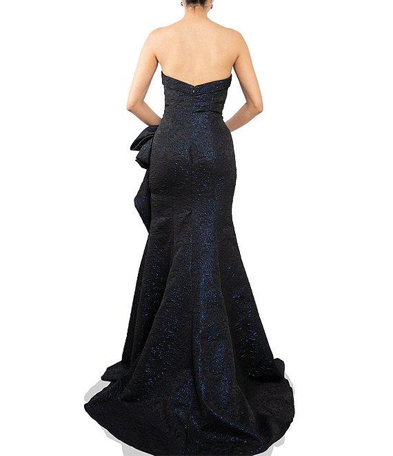 Terani Couture Brocade Strapless Sleeveless Gathered Side Ruffle Gown Product Image