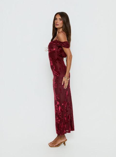 Green Gables Burnout Maxi Dress Burgundy Product Image