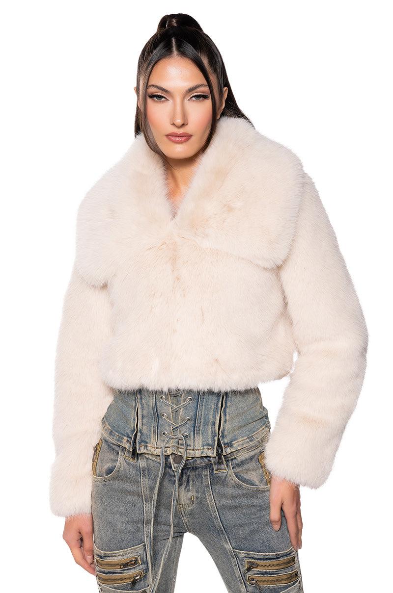 NEFTY FAUX FUR JACKET IN CREAM Product Image