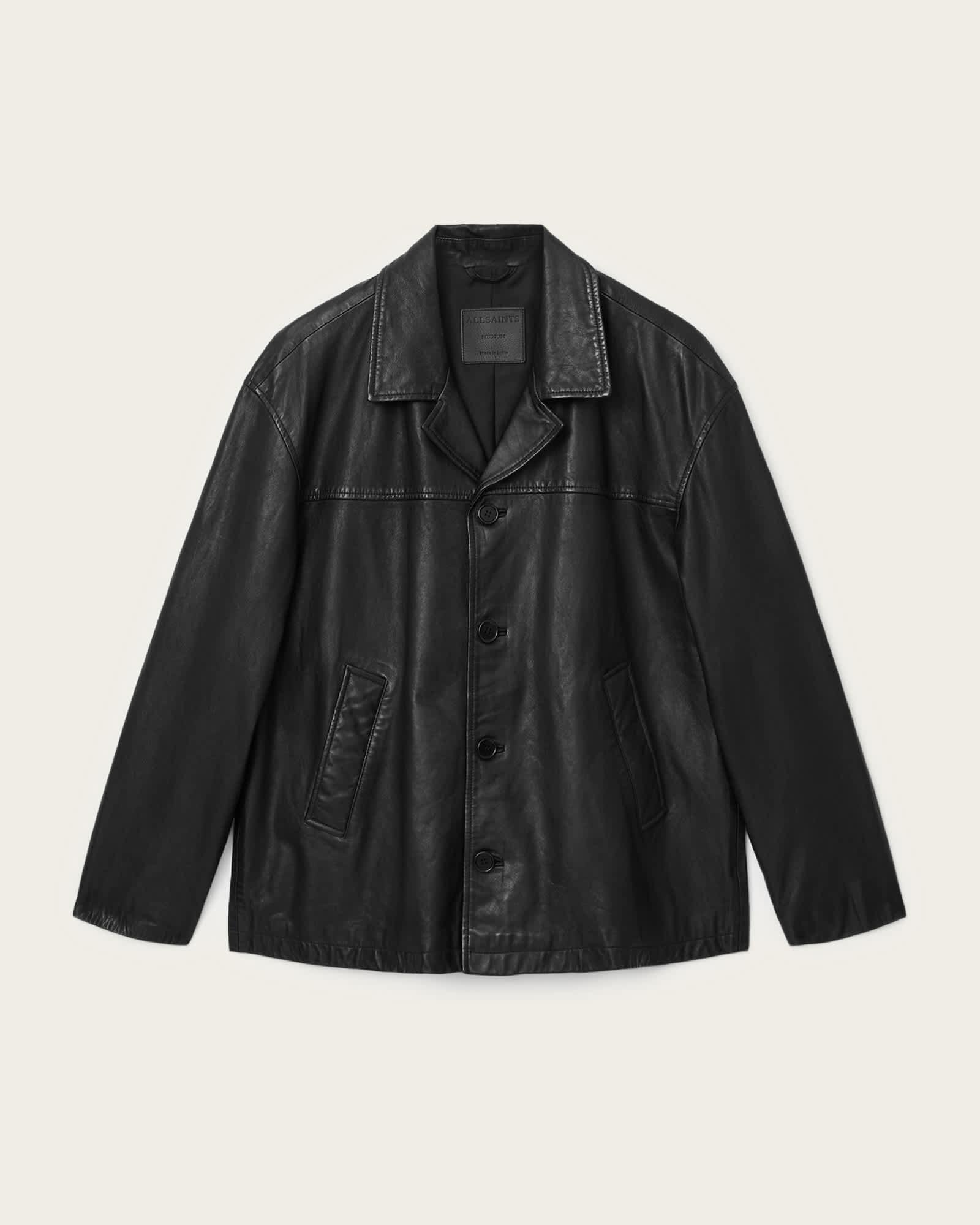 Bradwell Boxy Leather Coat Black | ALLSAINTS US Product Image
