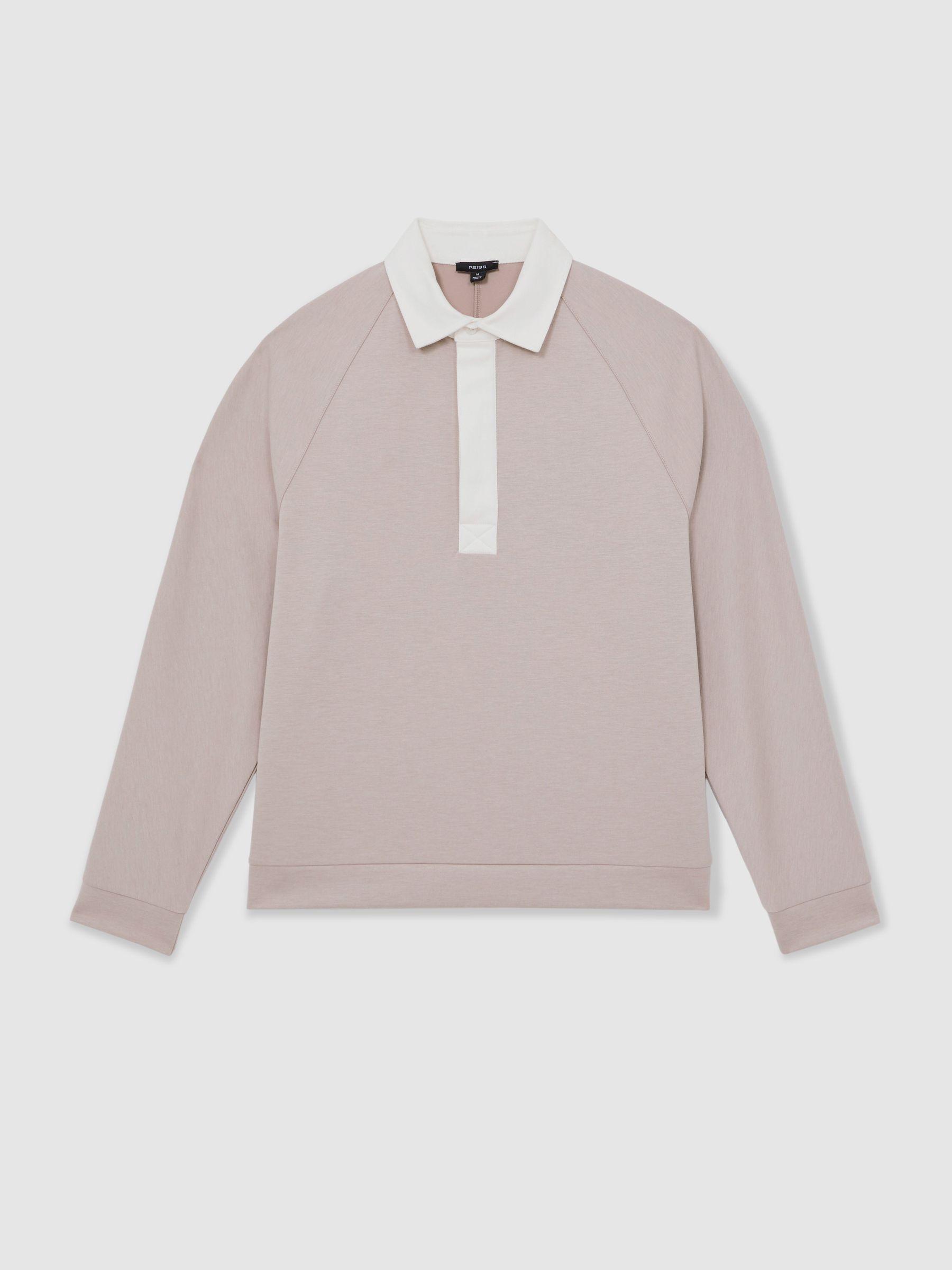 Colour Block Rugby Shirt in Oatmeal/White Product Image