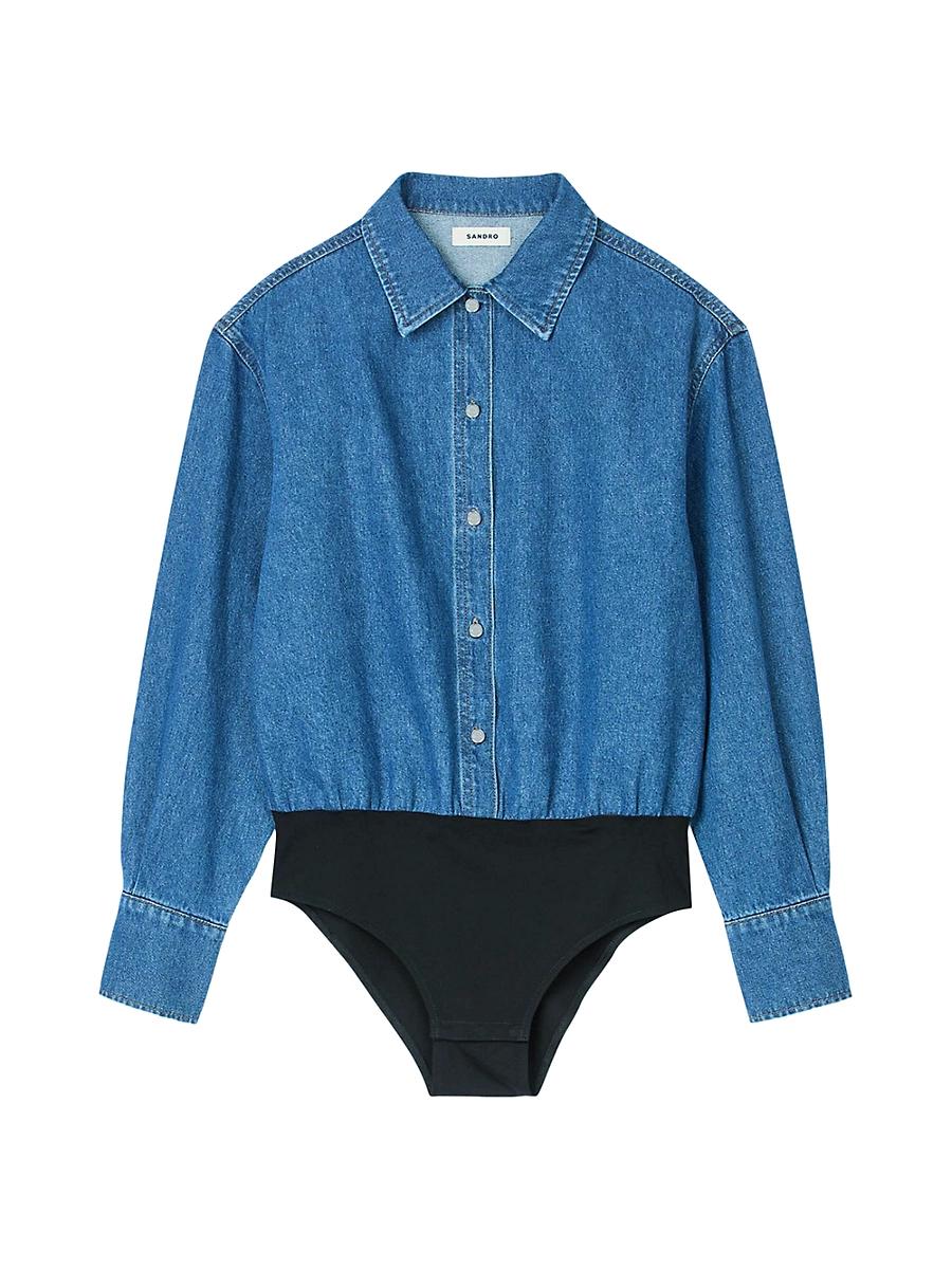 Womens Denim Shirt Bodysuit Product Image