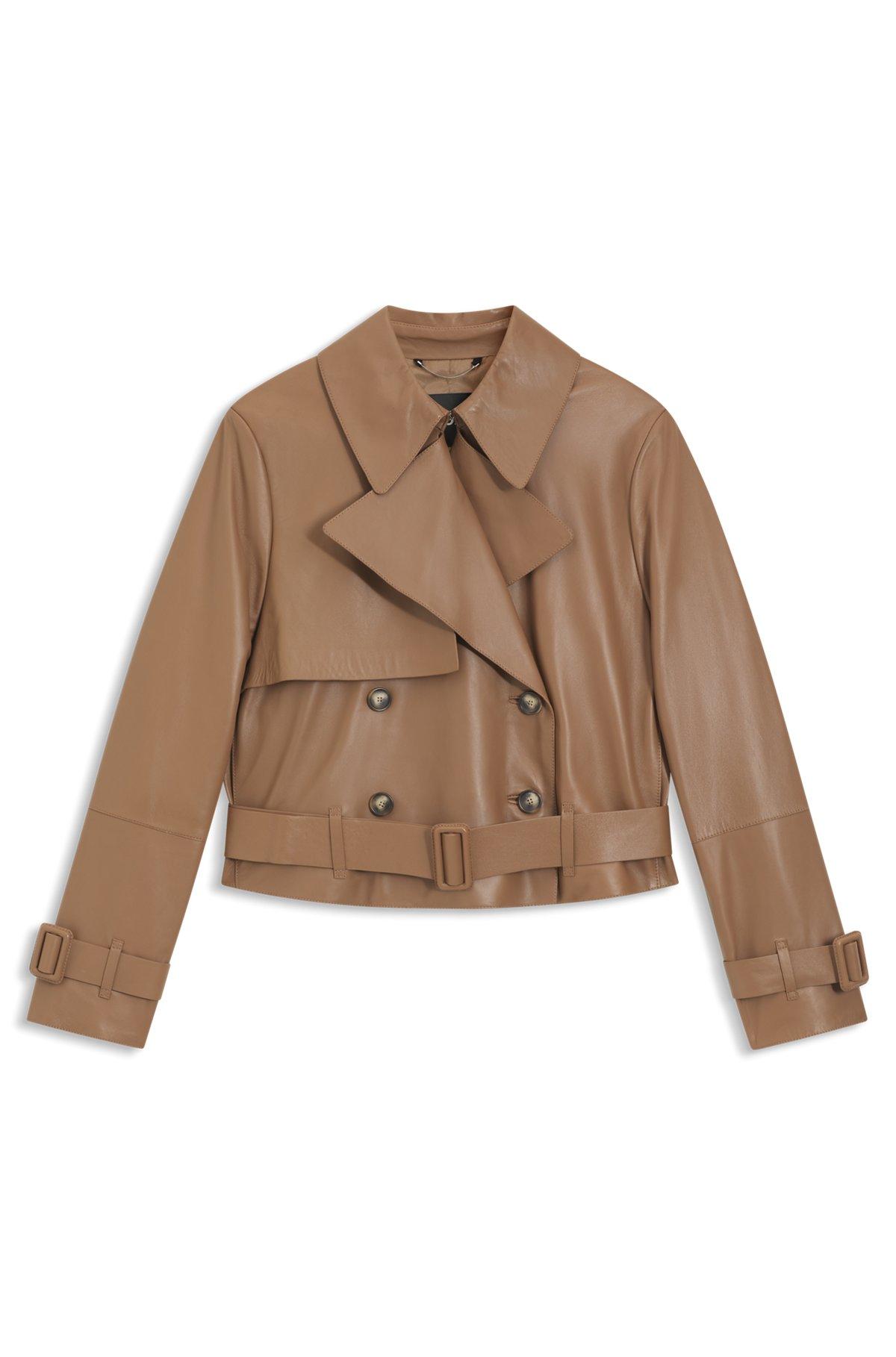 Trench-style leather jacket with tie-up belt Product Image