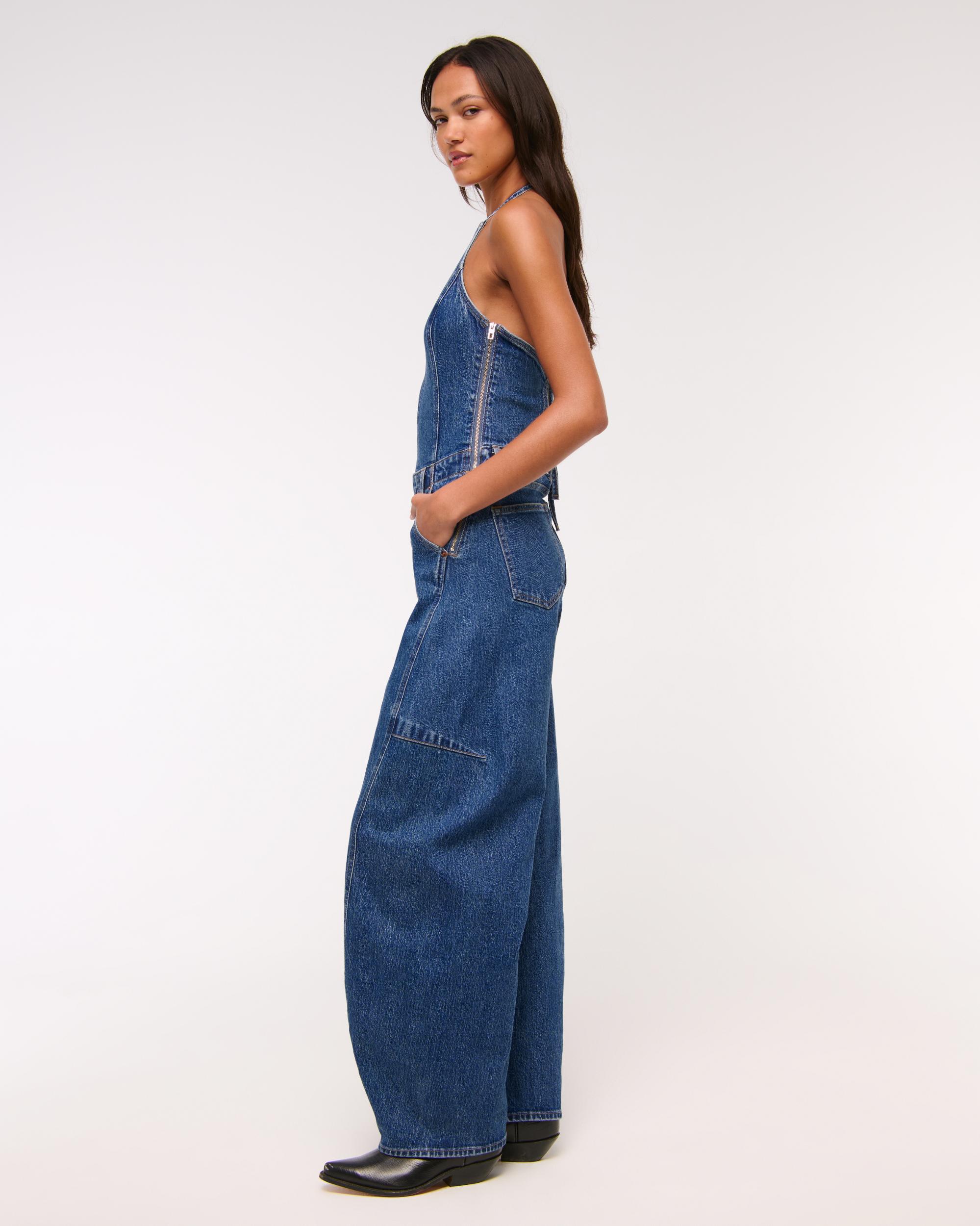 Halter Barrel Denim Jumpsuit Product Image