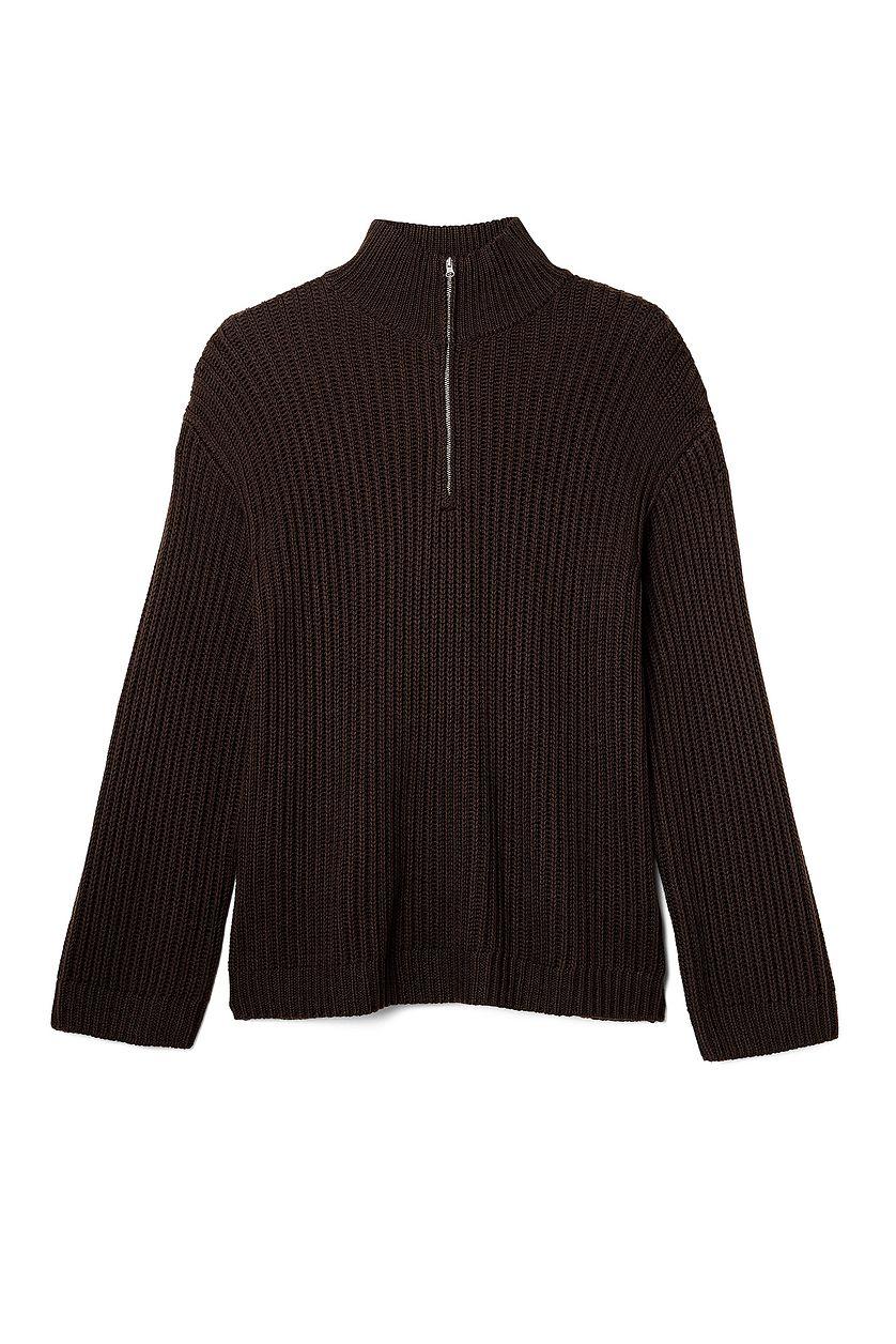 High Neck Zipped Knitted Sweater Product Image