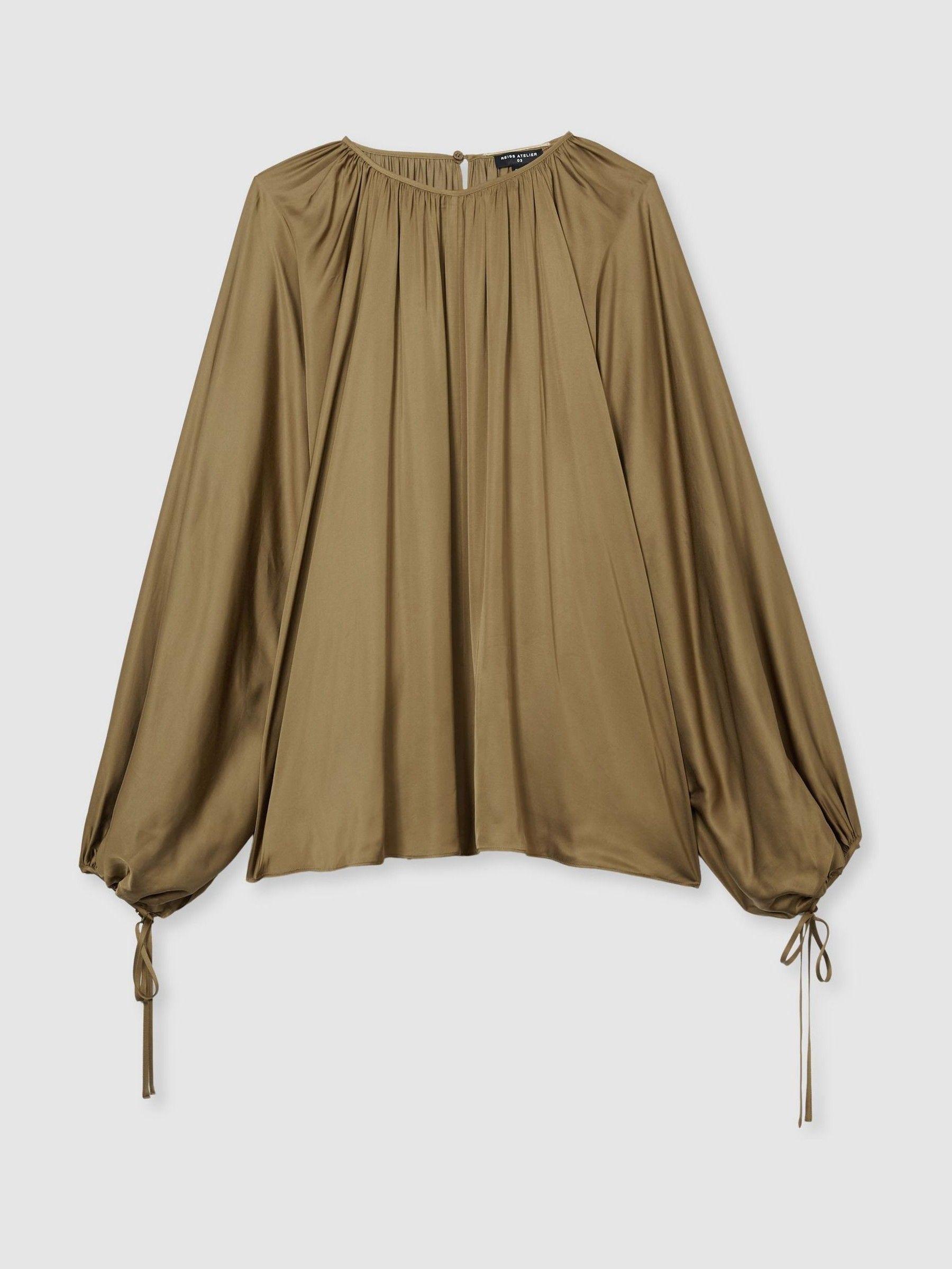 Atelier Gathered-Satin Top in Khaki Product Image