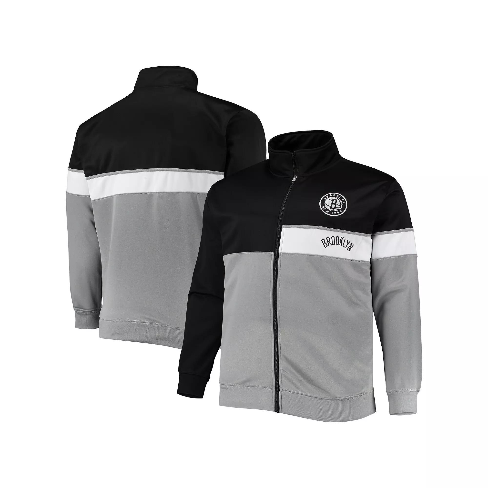 Men's Black/Gray Brooklyn Nets Big & Tall Pieced Body Full-Zip Track Jacket, Size: XLT Product Image