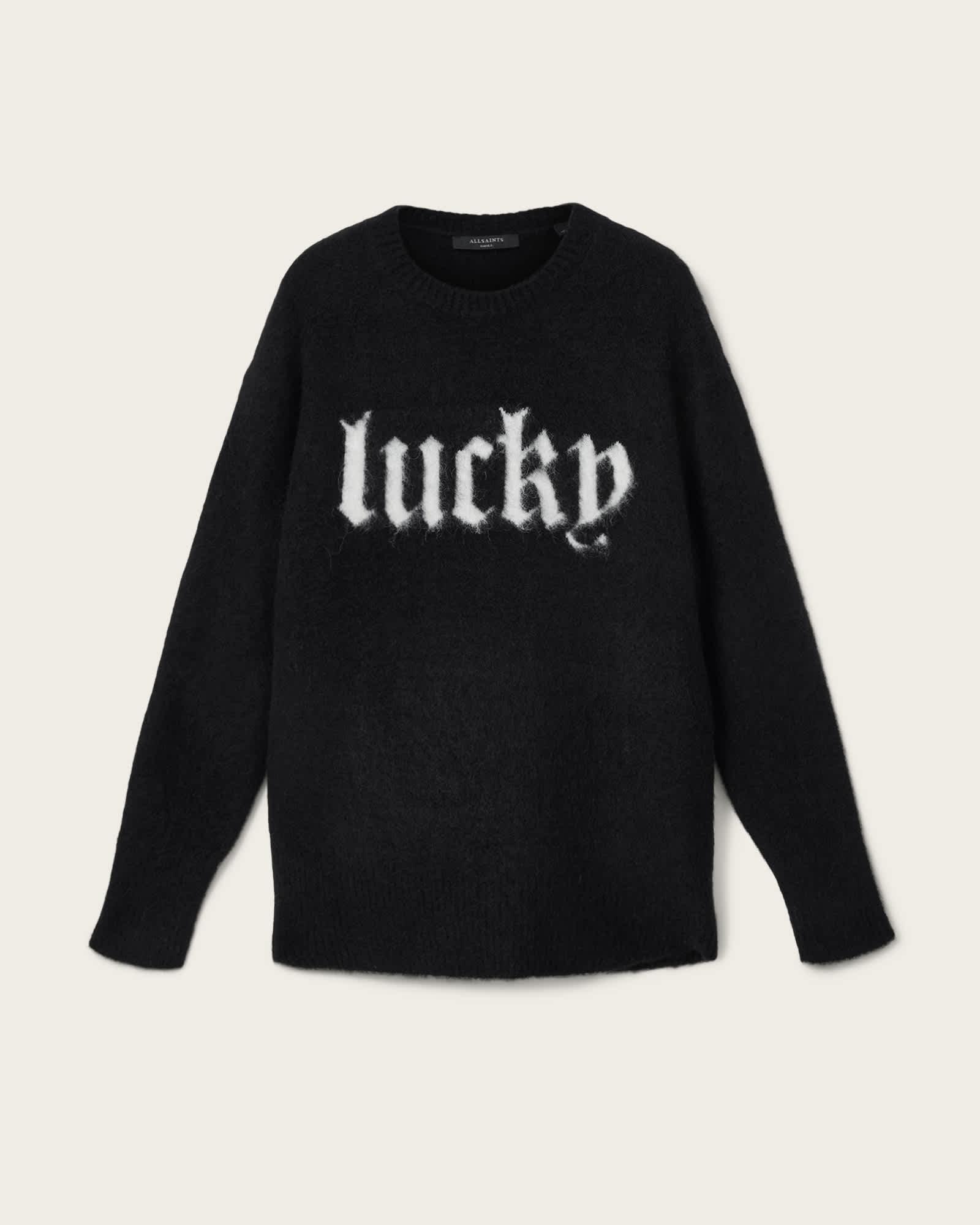 Lucky Crew Neck Sweater Black | ALLSAINTS US Product Image