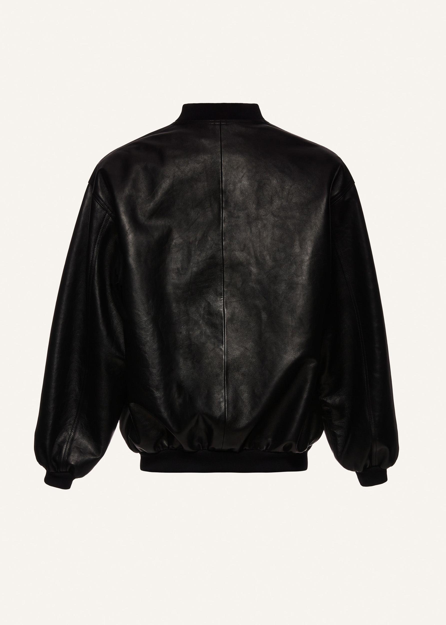 Oversized leather bomber jacket in black Product Image
