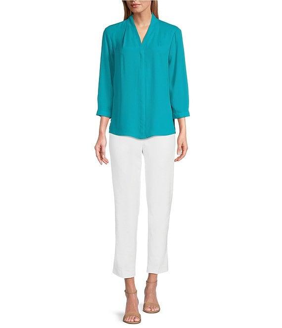 Investments Petite Size Caroline Signature V-Neck 3/4 Sleeve Button Front Blouse Product Image