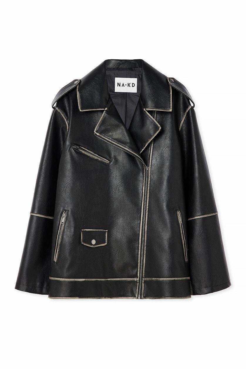 Washed Out Pu Biker Jacket Product Image