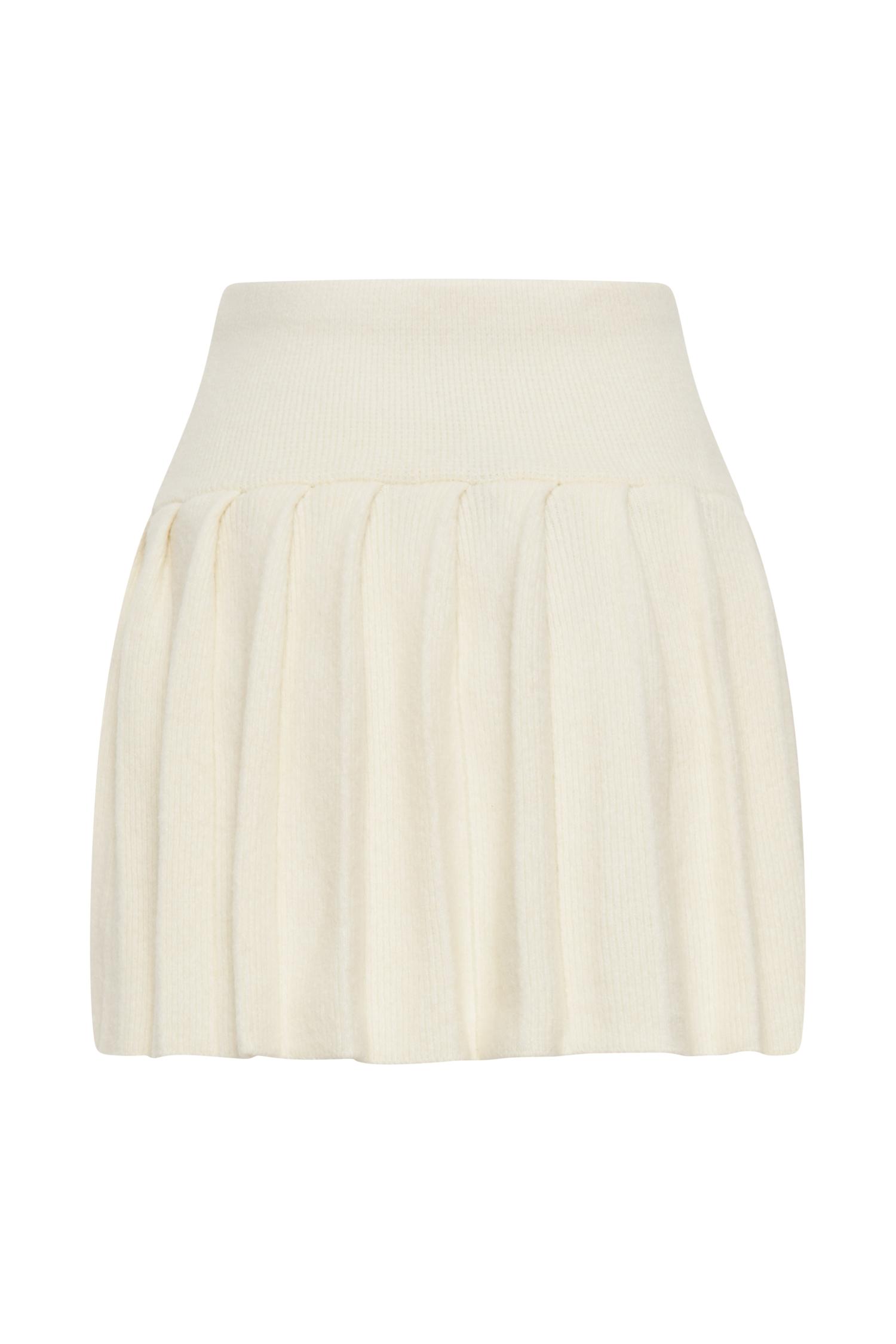 Dionne Pleated Knit Mini Skirt - Ivory Marle Product Image