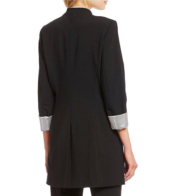 Calvin Klein Petite Size Contrast Lining V-Neck Long Roll Sleeve Open Front Jacket Product Image