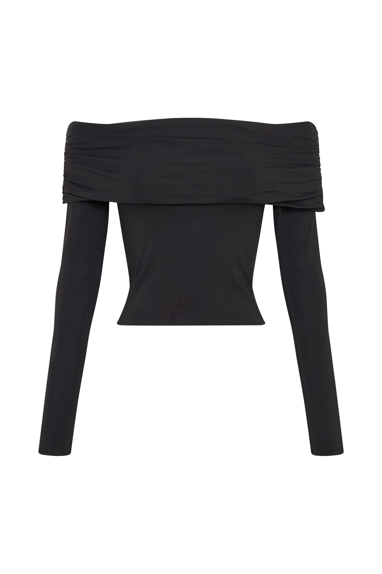 Lucinda Recycled Nylon Off Shoulder Top - Black Product Image